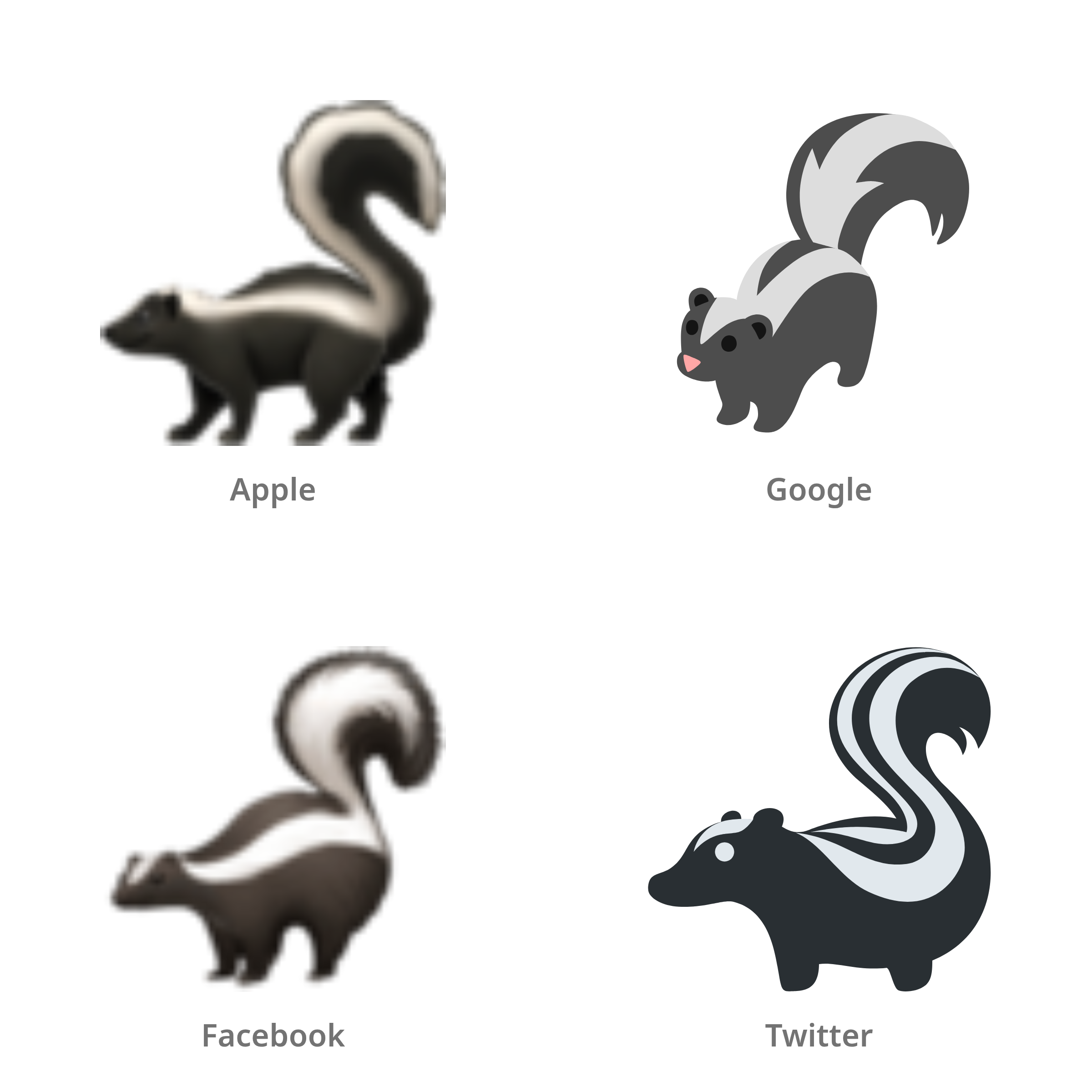 De emoji stinkdier in Apple-, Google-, Facebook- en Twitter-stijl