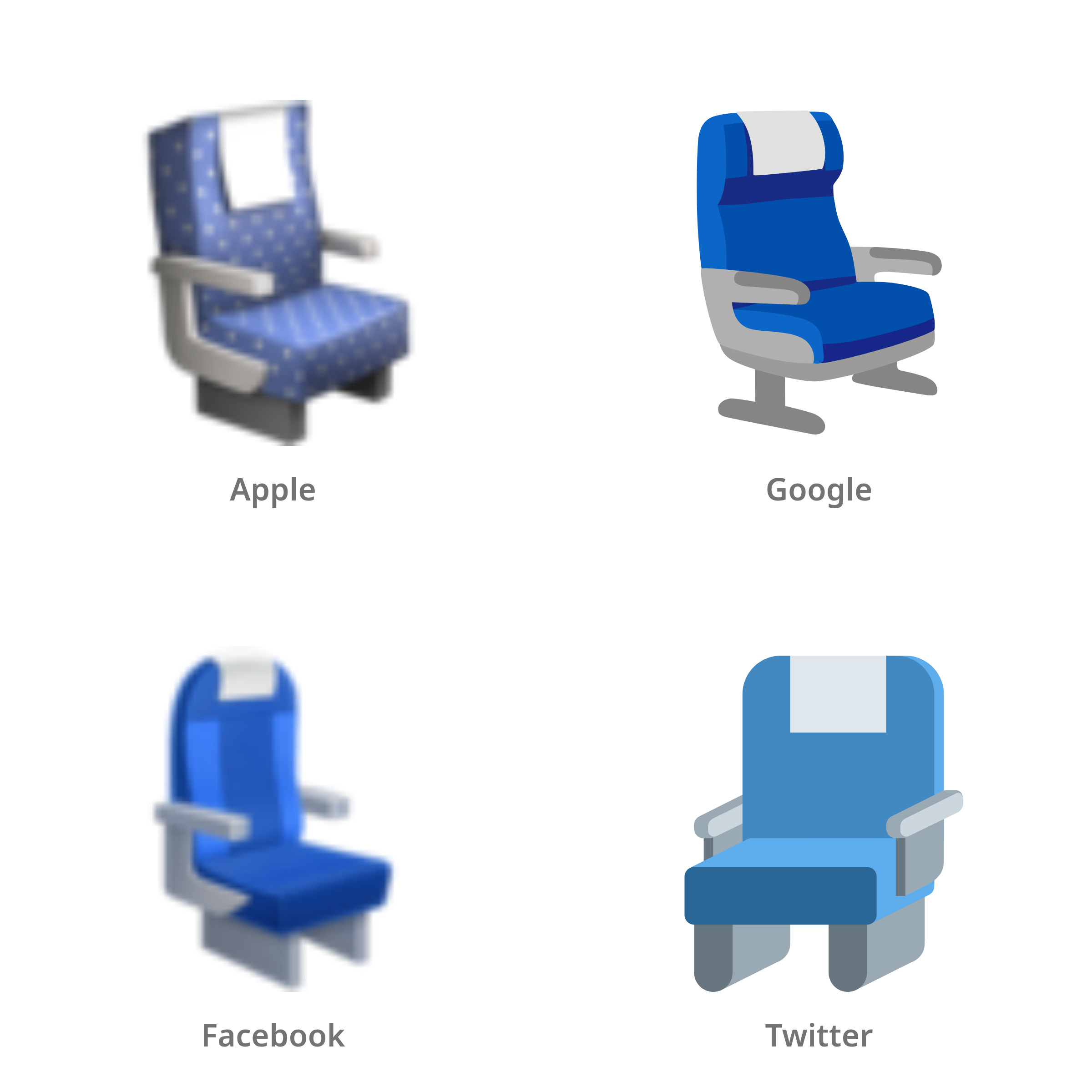 De emoji stoel in Apple-, Google-, Facebook- en Twitter-stijl