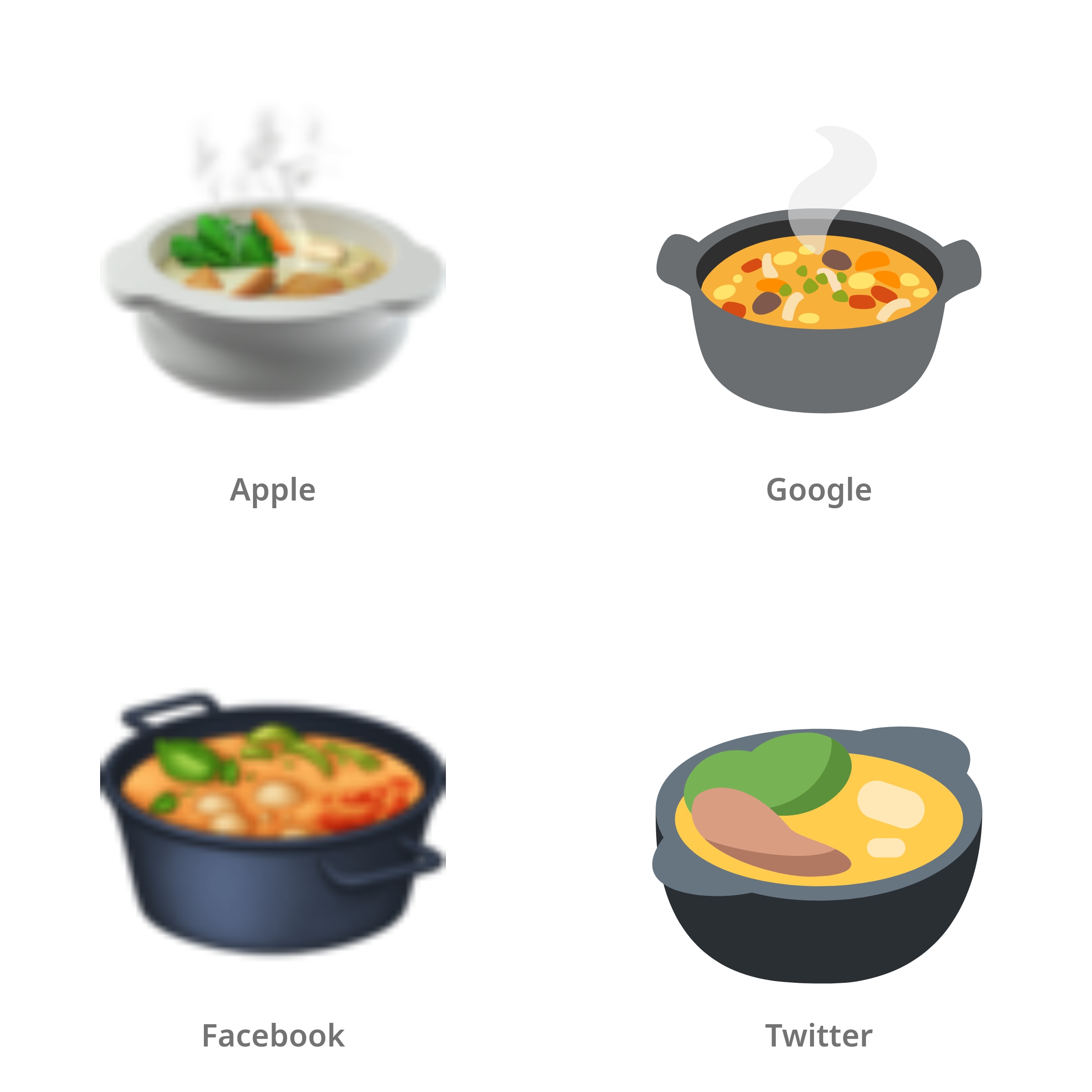De emoji stoofschotel in Apple-, Google-, Facebook- en Twitter-stijl