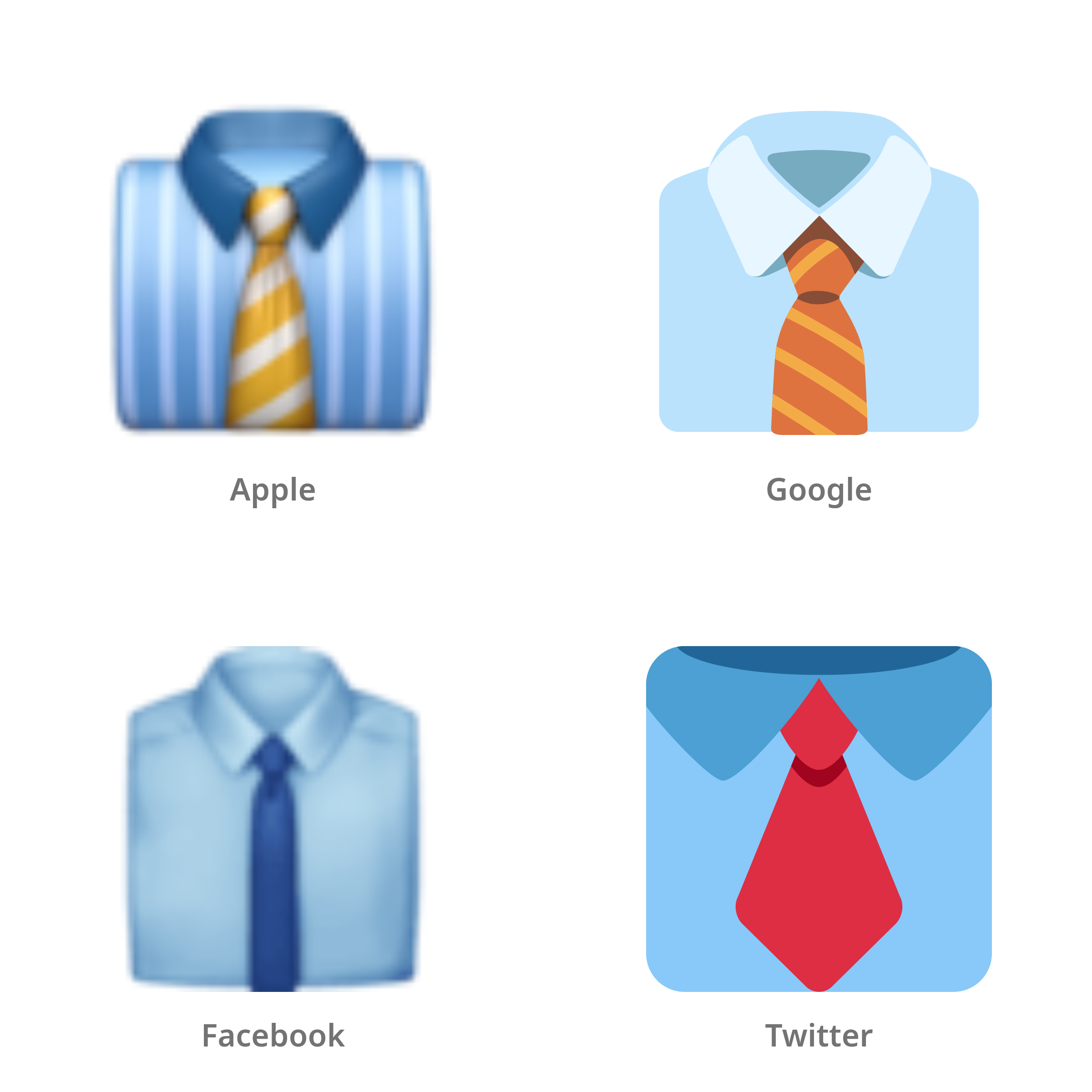 De emoji stropdas in Apple-, Google-, Facebook- en Twitter-stijl