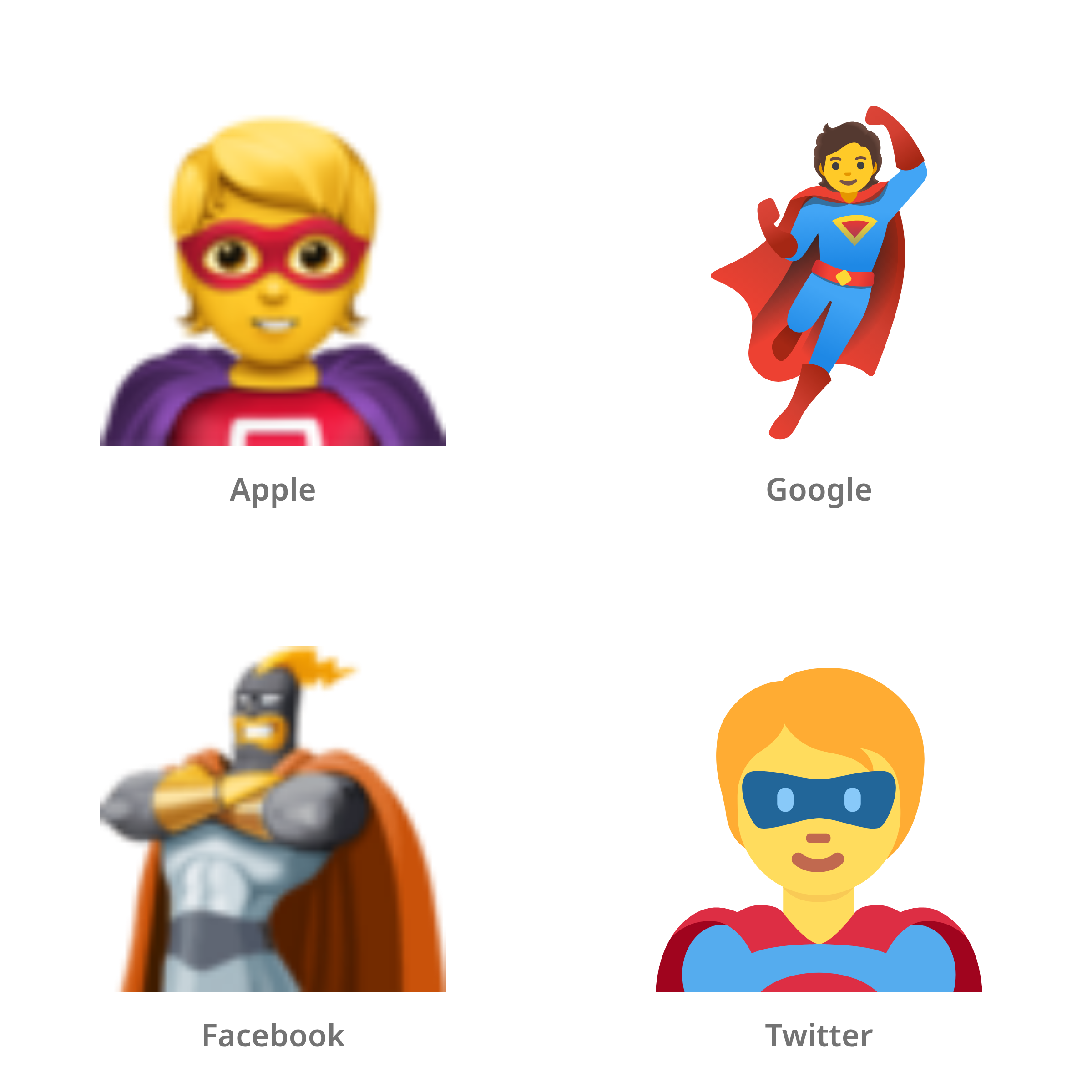 De emoji superheld in Apple-, Google-, Facebook- en Twitter-stijl