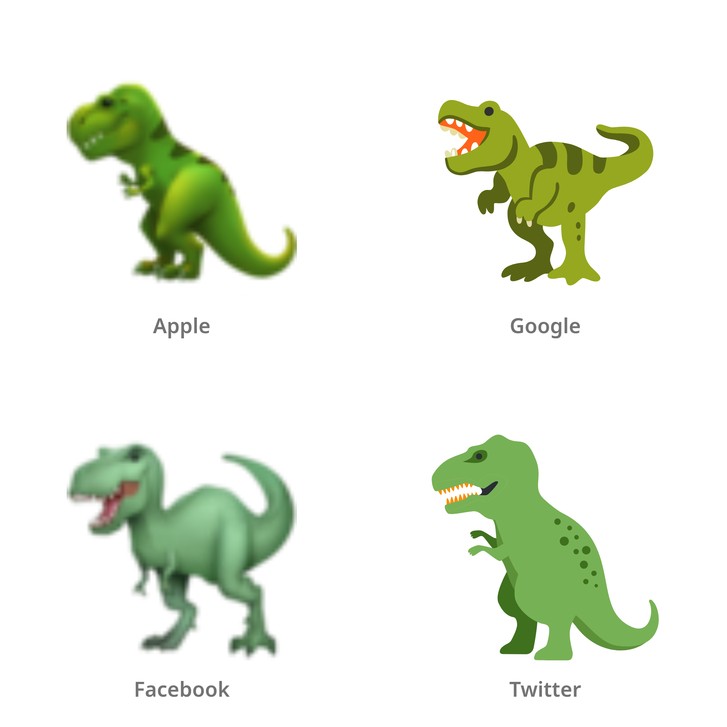 De emoji T-Rex in Apple-, Google-, Facebook- en Twitter-stijl