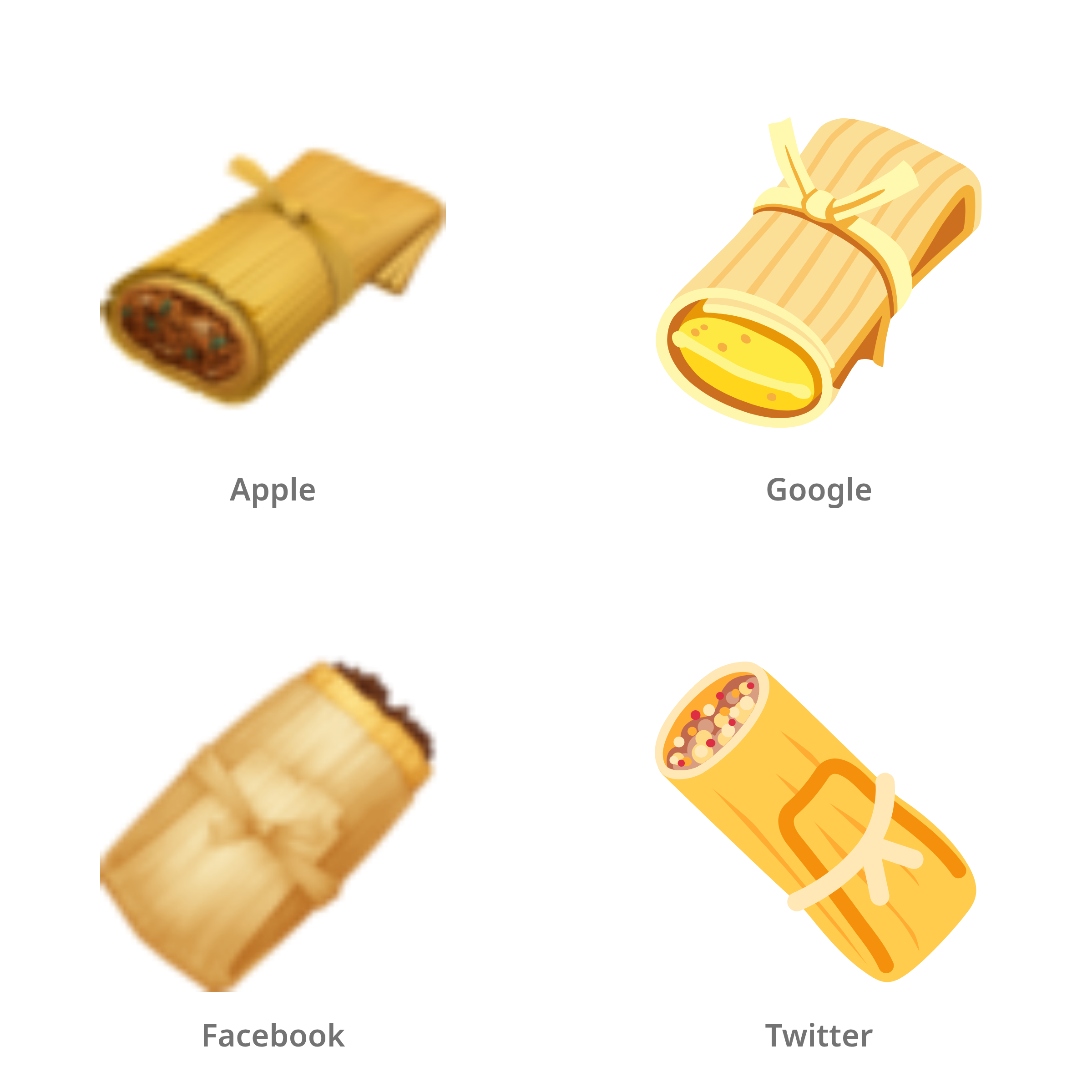 De emoji tamale in Apple-, Google-, Facebook- en Twitter-stijl