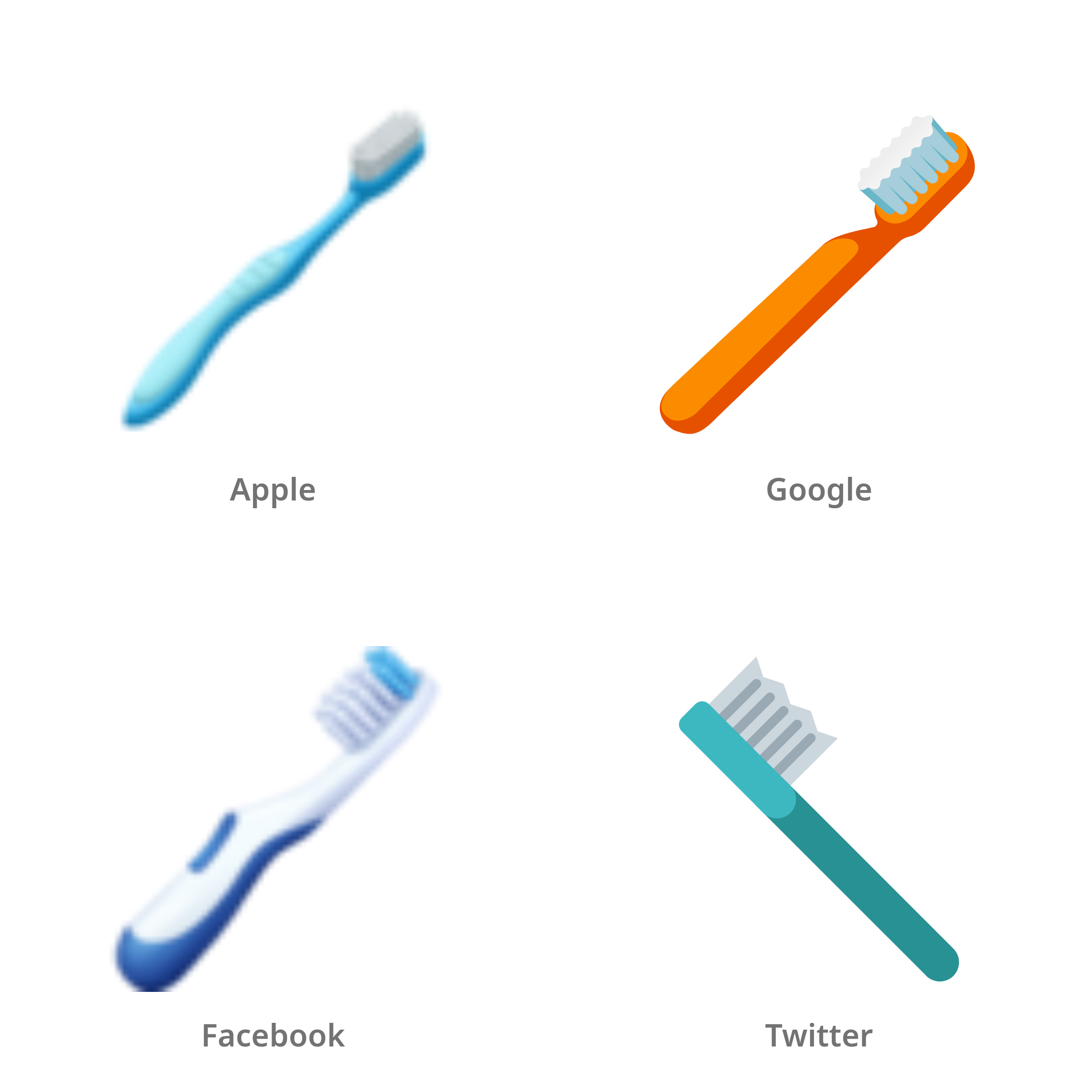 De emoji tandenborstel in Apple-, Google-, Facebook- en Twitter-stijl