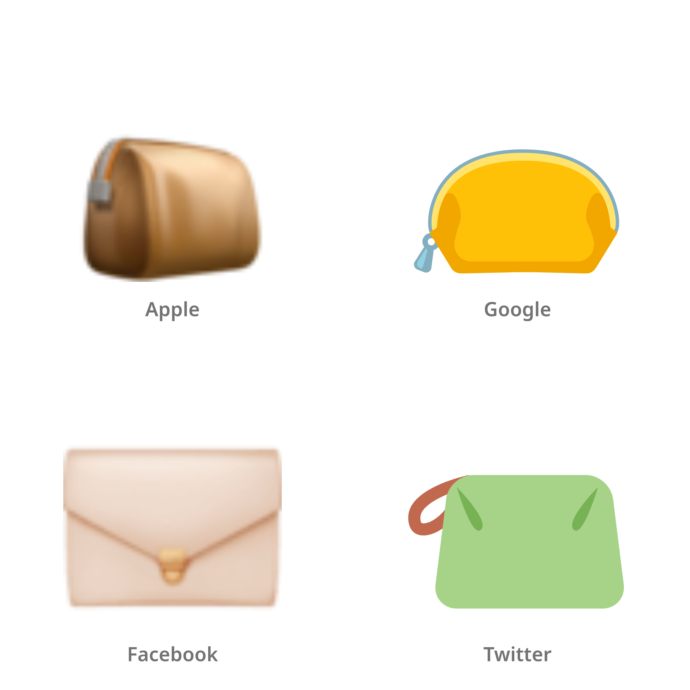 De emoji tasje in Apple-, Google-, Facebook- en Twitter-stijl