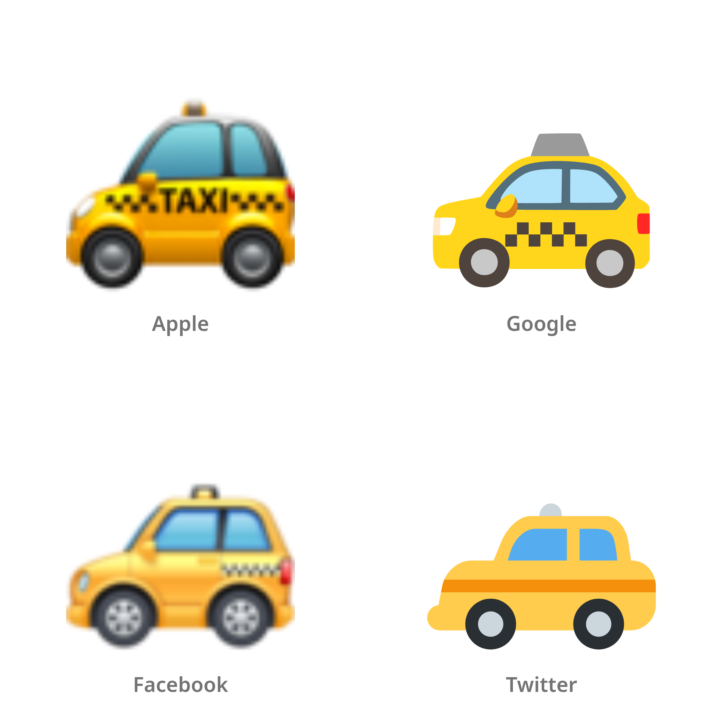 De emoji taxi in Apple-, Google-, Facebook- en Twitter-stijl