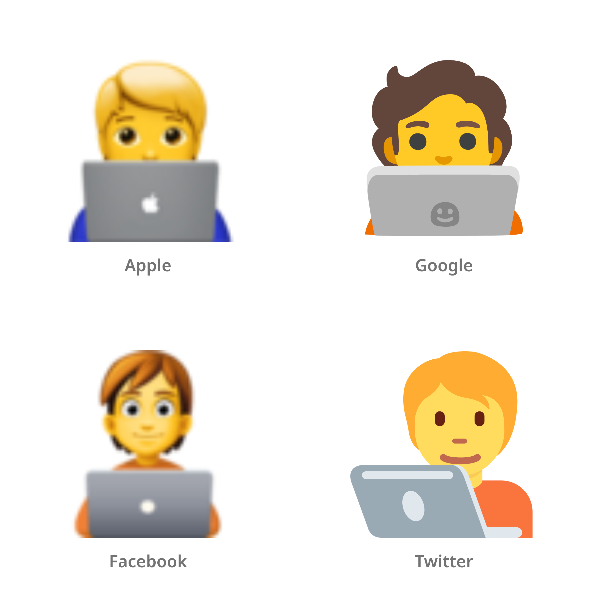 De emoji technoloog in Apple-, Google-, Facebook- en Twitter-stijl
