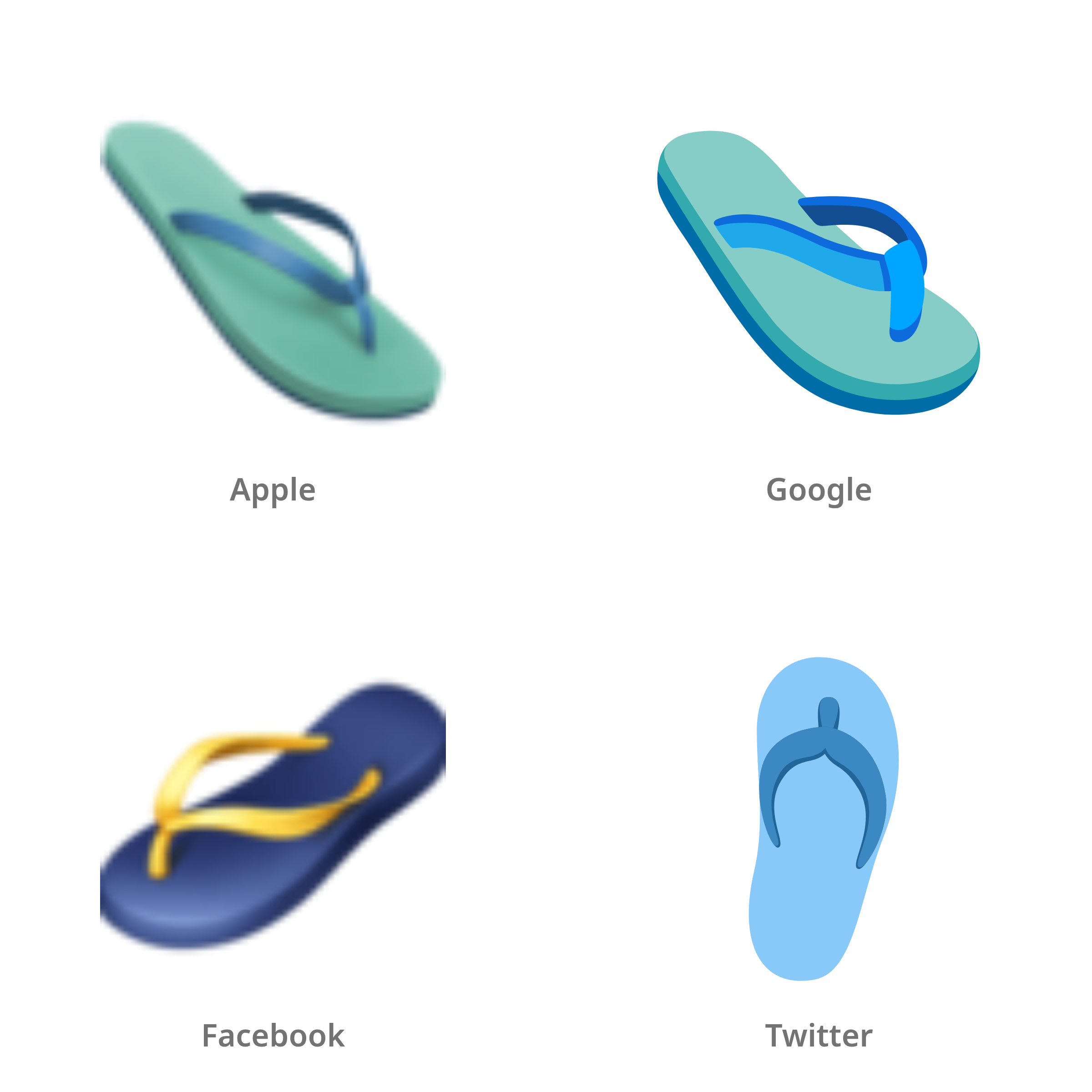 De emoji teenslipper in Apple-, Google-, Facebook- en Twitter-stijl