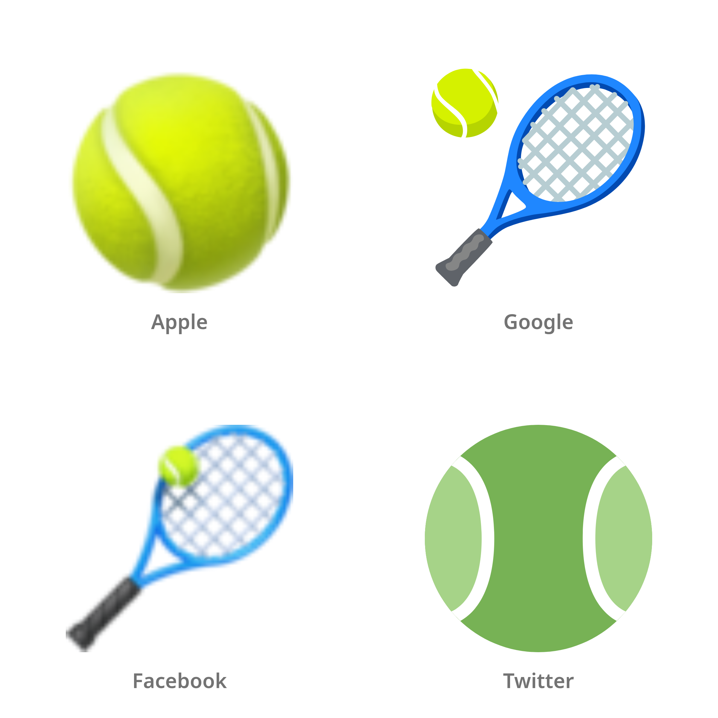 De emoji tennis in Apple-, Google-, Facebook- en Twitter-stijl