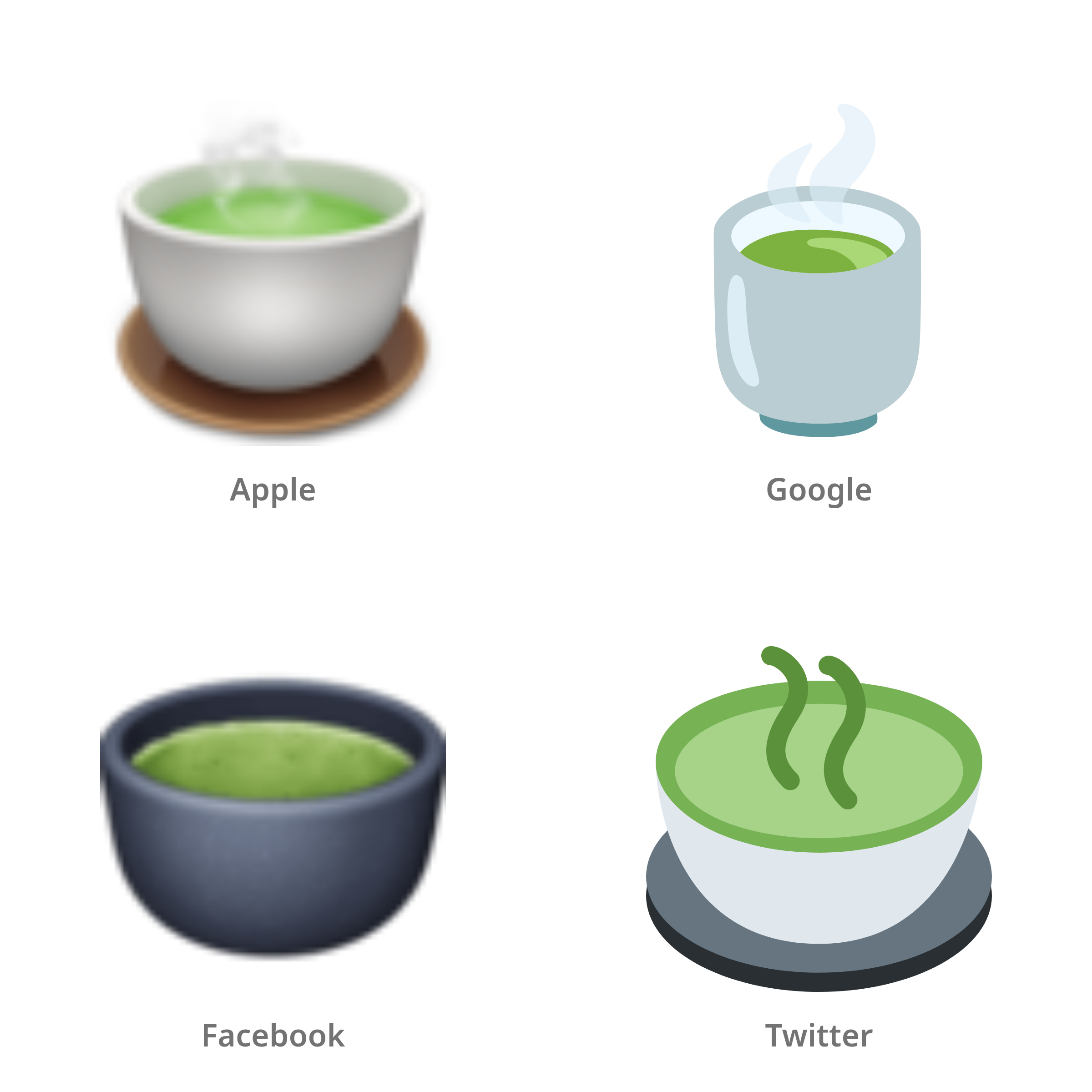 De emoji theekopje zonder oor in Apple-, Google-, Facebook- en Twitter-stijl