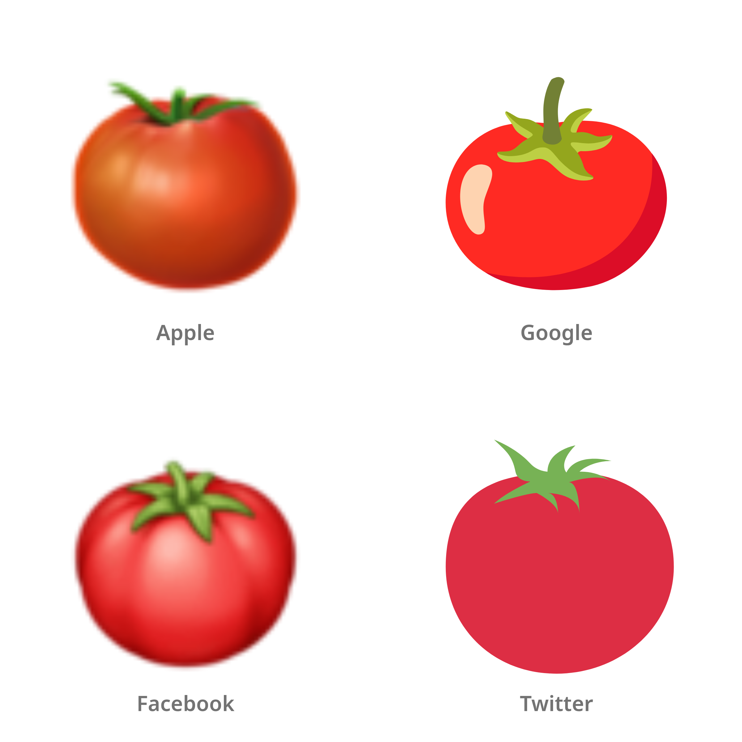 De emoji tomaat in Apple-, Google-, Facebook- en Twitter-stijl