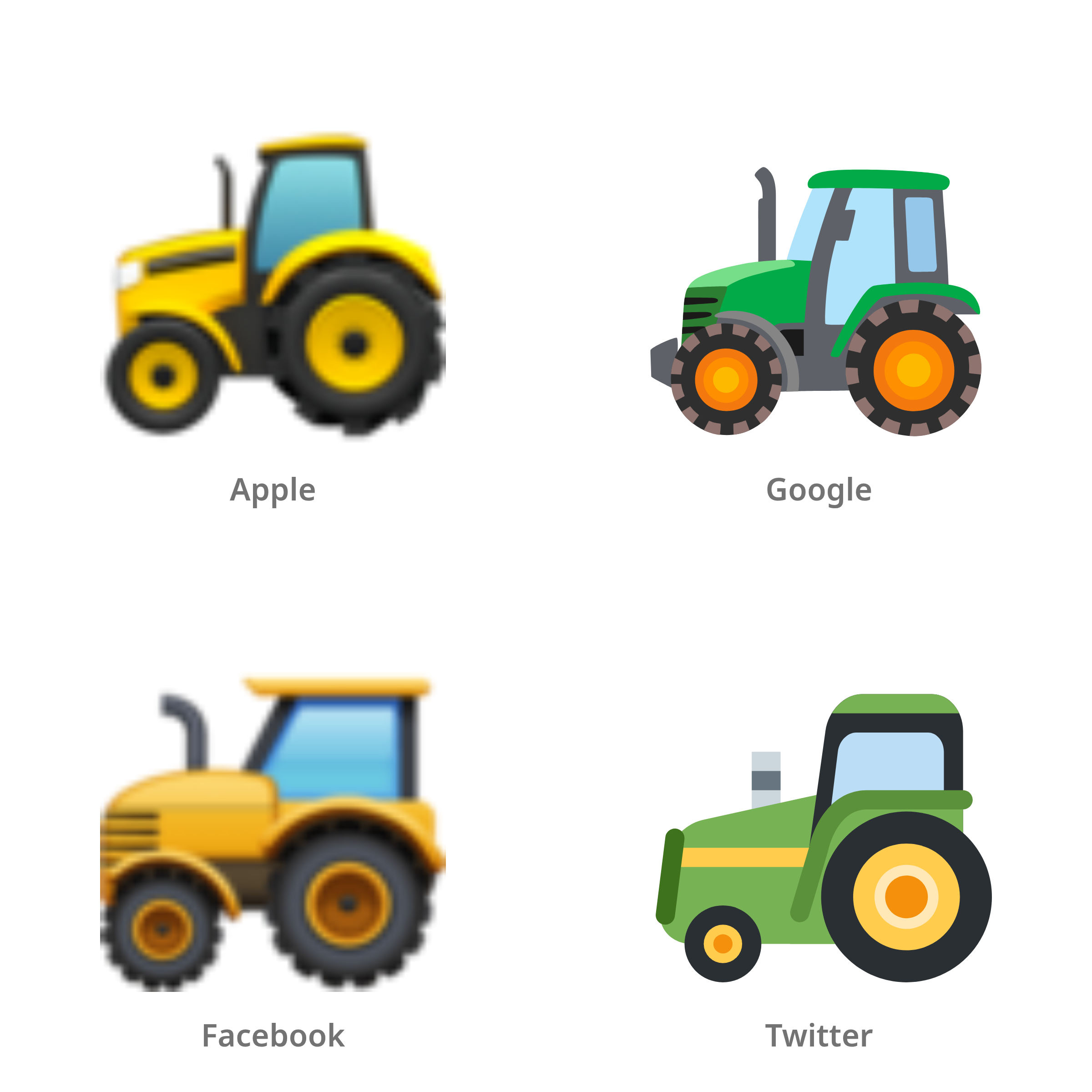 De emoji tractor in Apple-, Google-, Facebook- en Twitter-stijl
