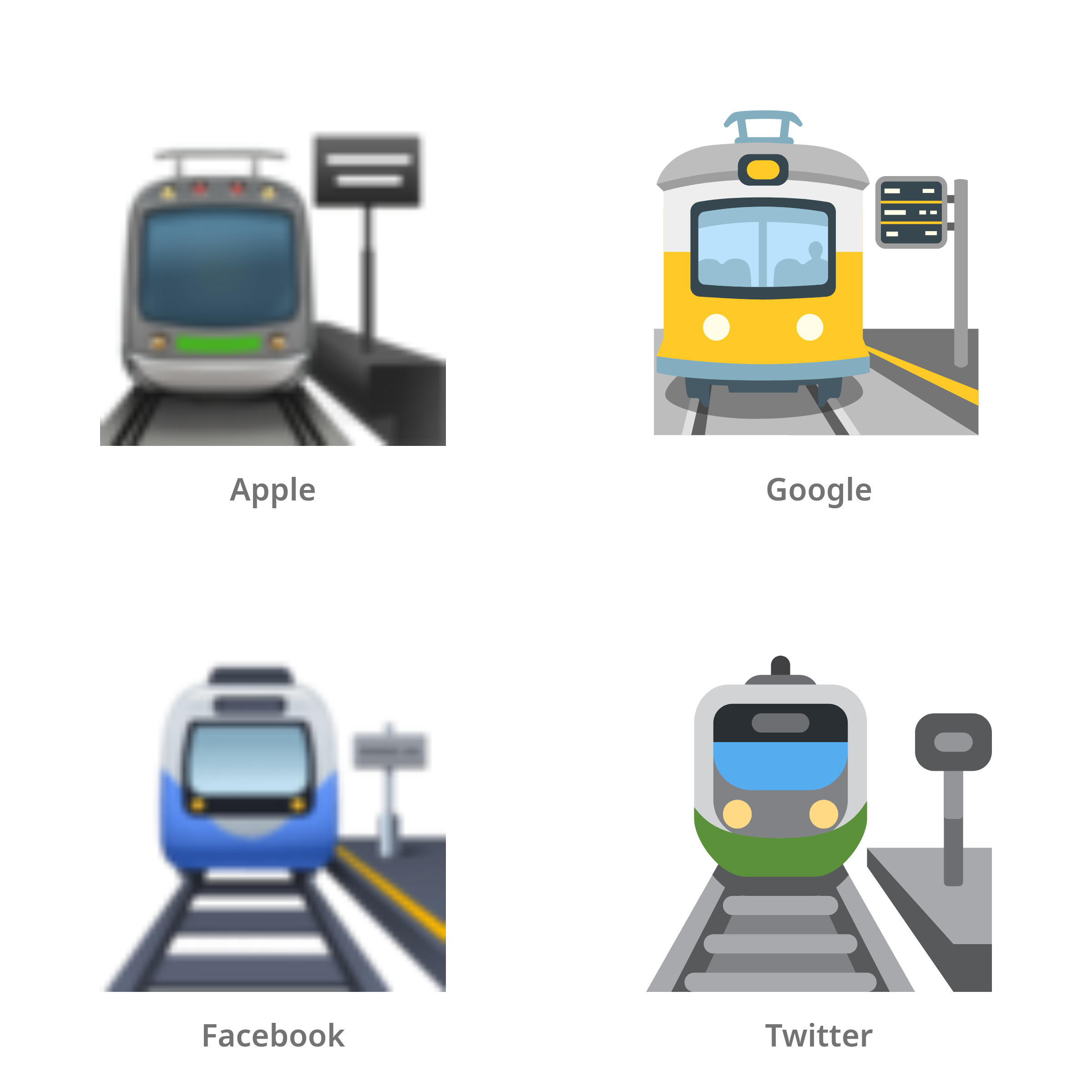 De emoji treinstation in Apple-, Google-, Facebook- en Twitter-stijl