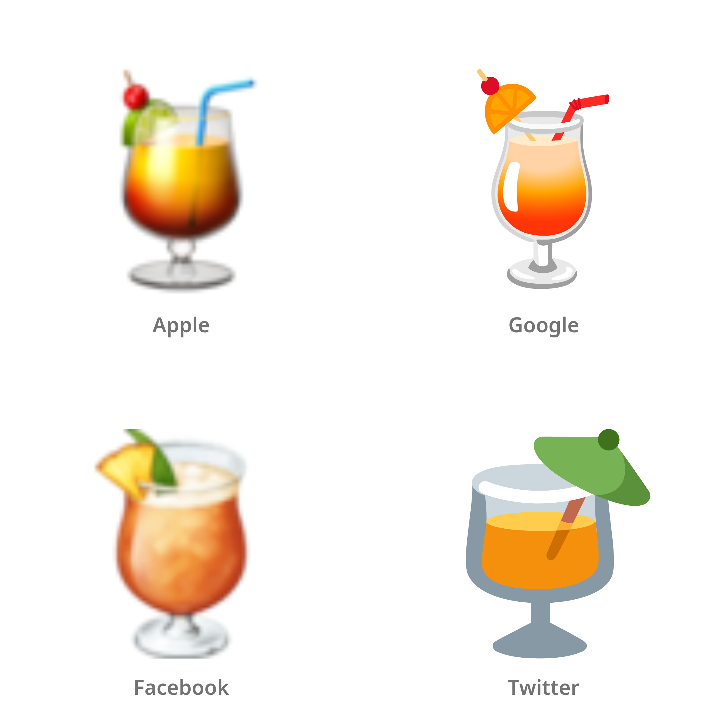 De emoji tropisch drankje in Apple-, Google-, Facebook- en Twitter-stijl