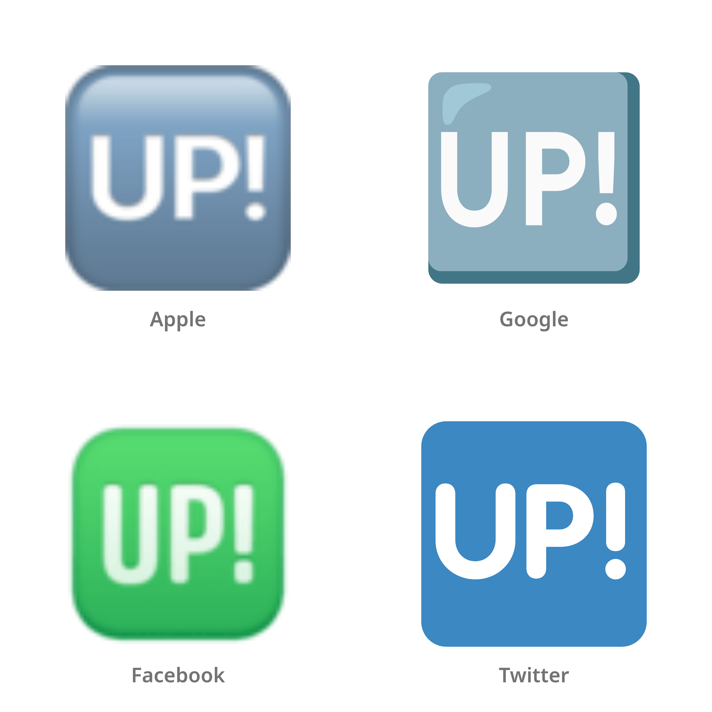 De emoji UP!-knop in Apple-, Google-, Facebook- en Twitter-stijl