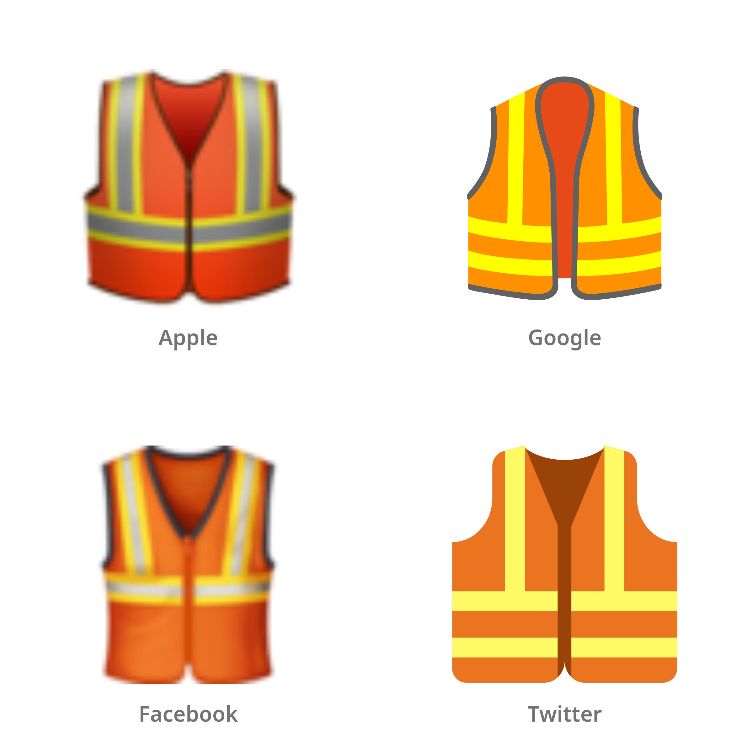 De emoji veiligheidsvest in Apple-, Google-, Facebook- en Twitter-stijl