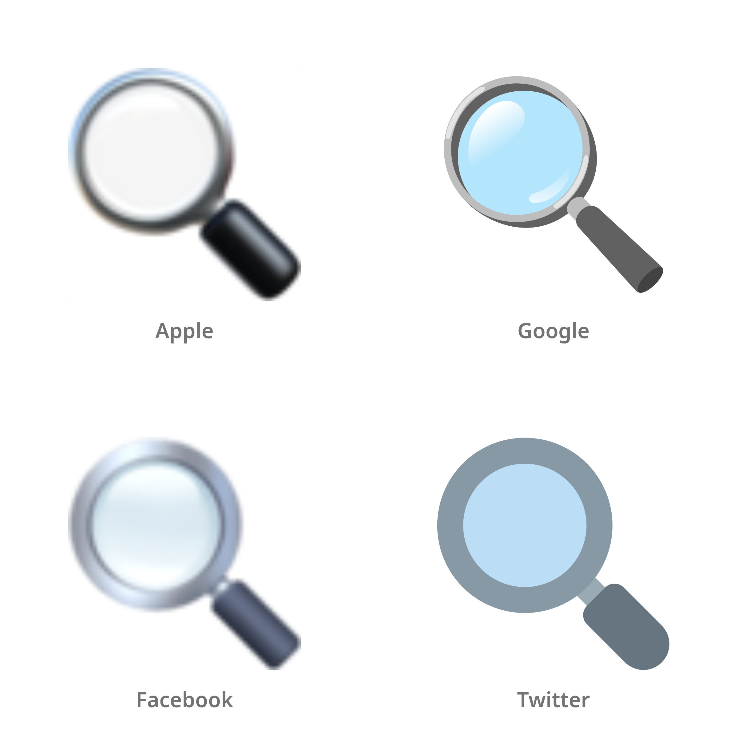 De emoji vergrootglas naar links gericht in Apple-, Google-, Facebook- en Twitter-stijl