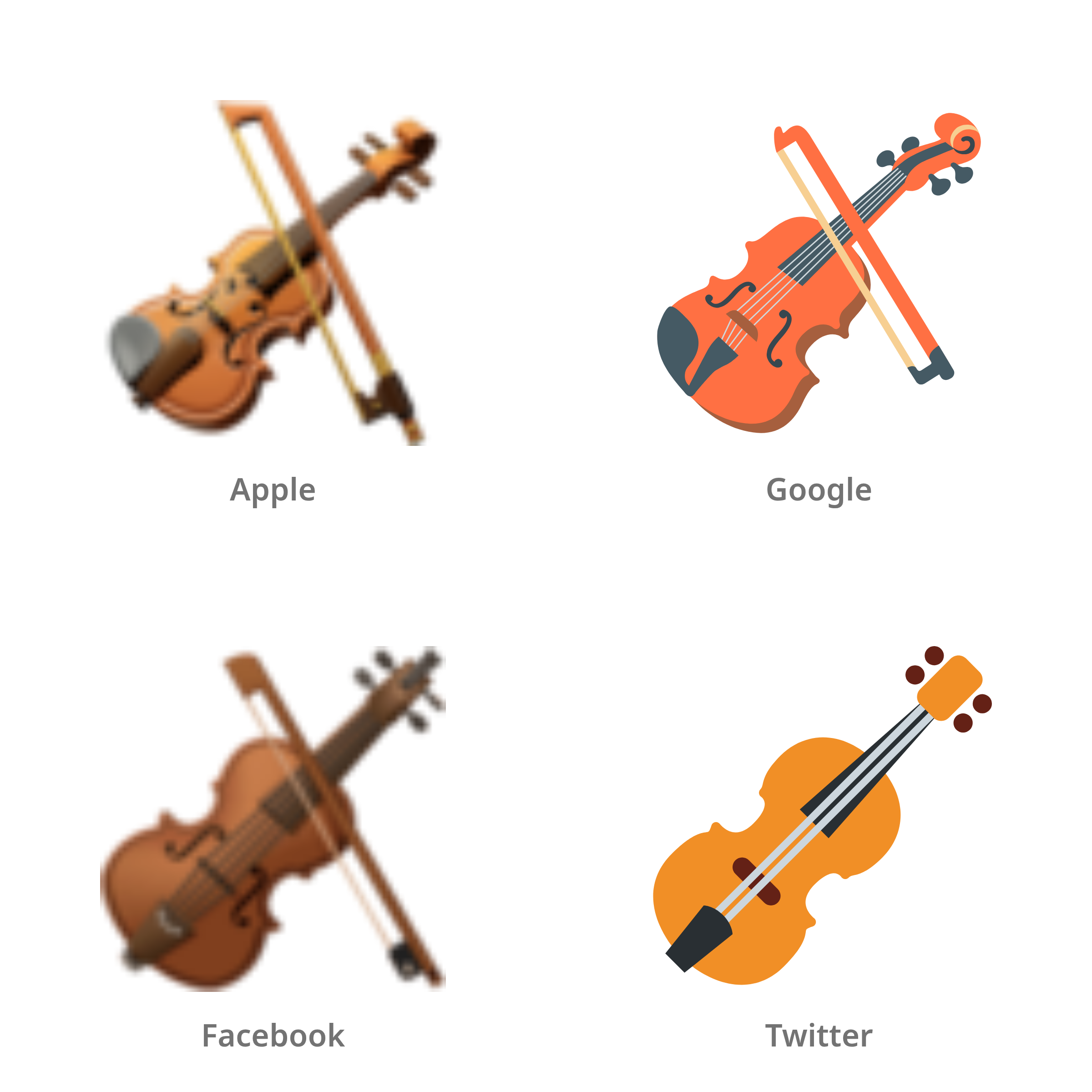 De emoji viool in Apple-, Google-, Facebook- en Twitter-stijl