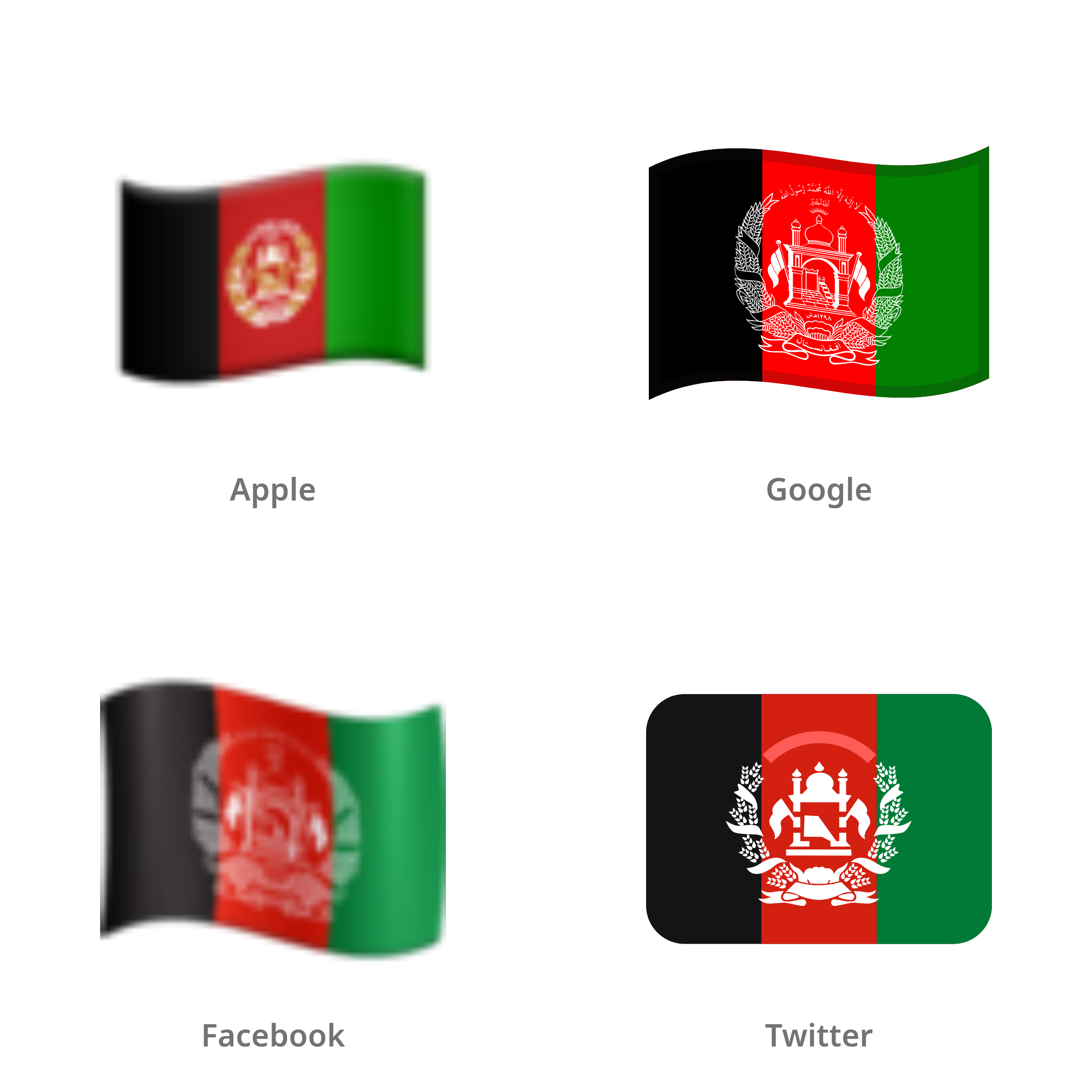 De emoji vlag: Afghanistan in Apple-, Google-, Facebook- en Twitter-stijl