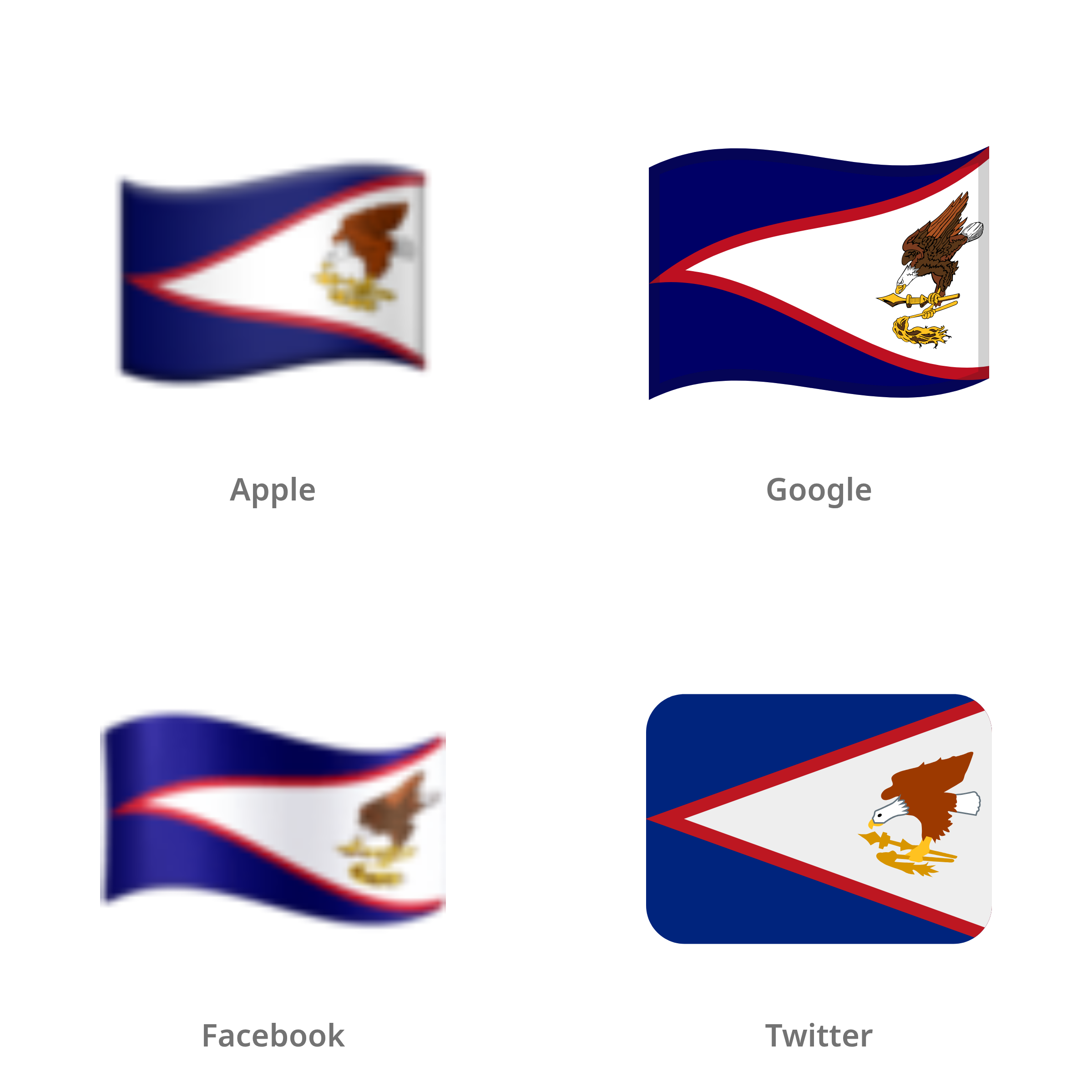 De emoji vlag: Amerikaans-Samoa in Apple-, Google-, Facebook- en Twitter-stijl