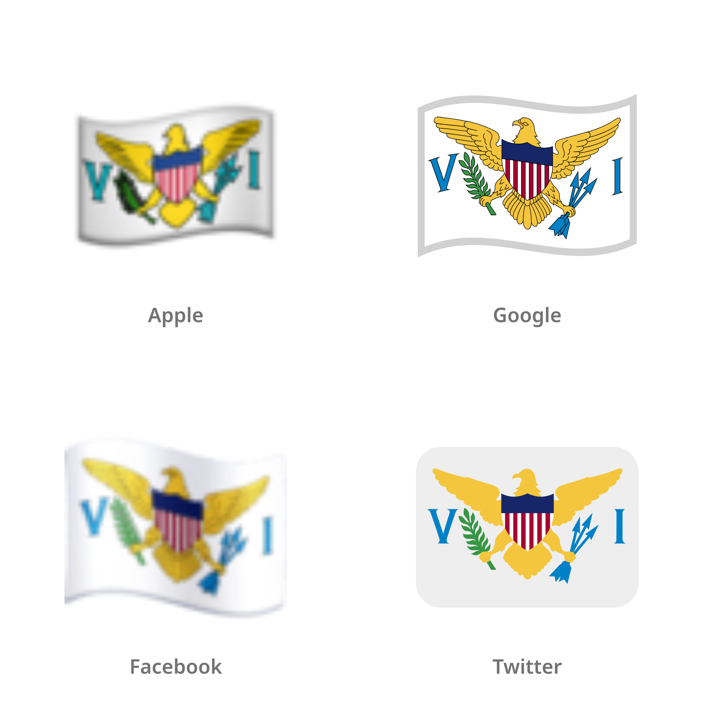 De emoji vlag: Amerikaanse Maagdeneilanden in Apple-, Google-, Facebook- en Twitter-stijl