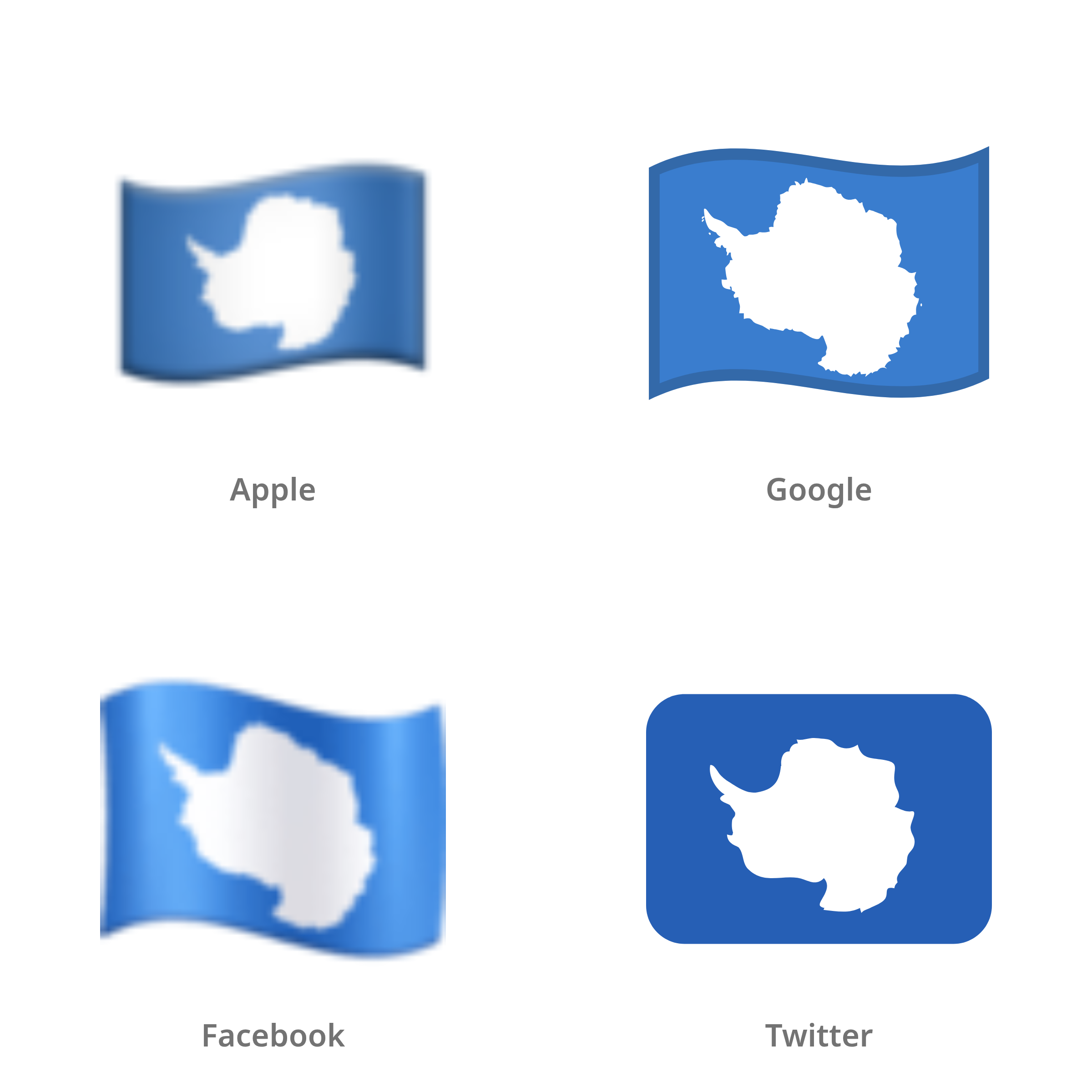 De emoji vlag: Antarctica in Apple-, Google-, Facebook- en Twitter-stijl