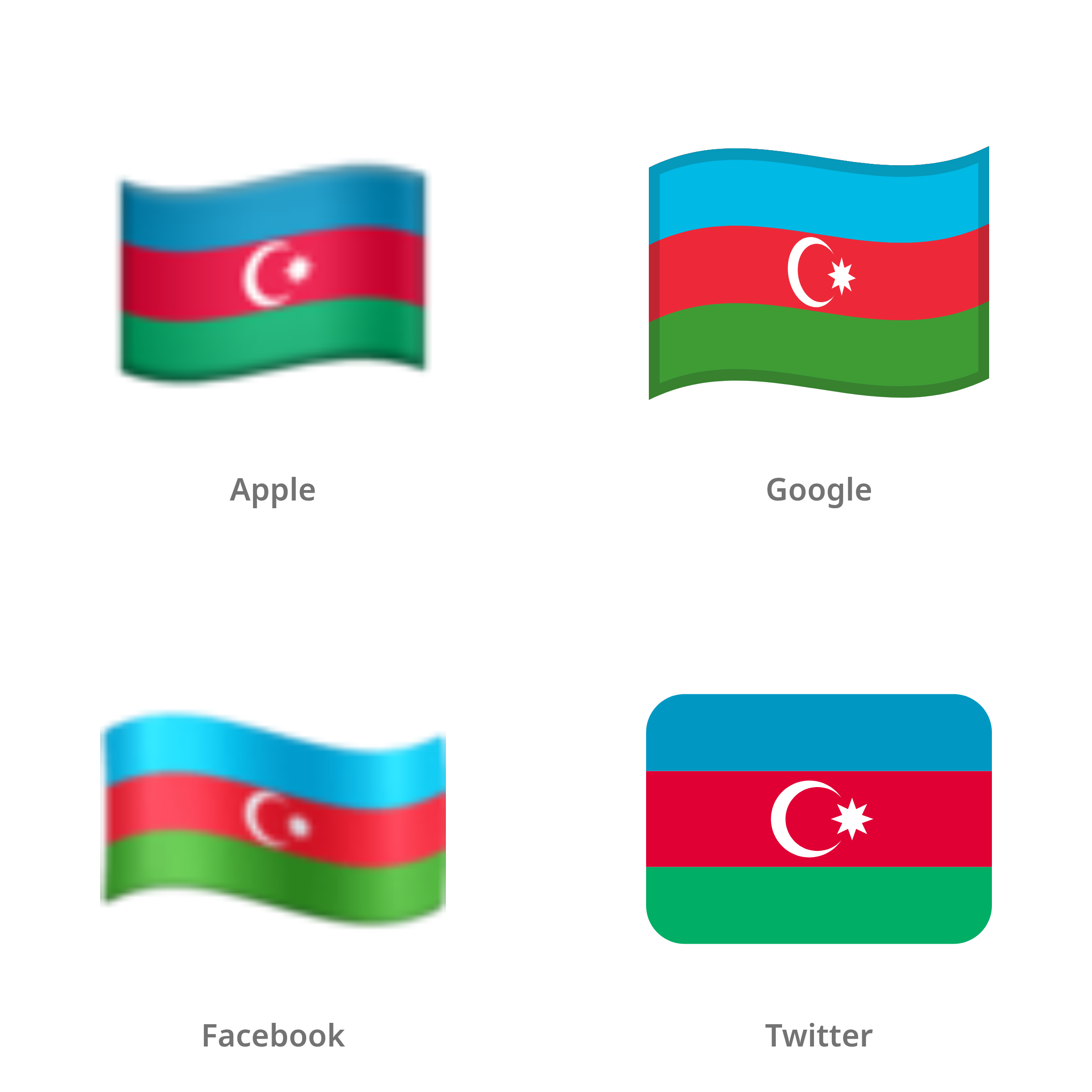 De emoji vlag: Azerbeidzjan in Apple-, Google-, Facebook- en Twitter-stijl