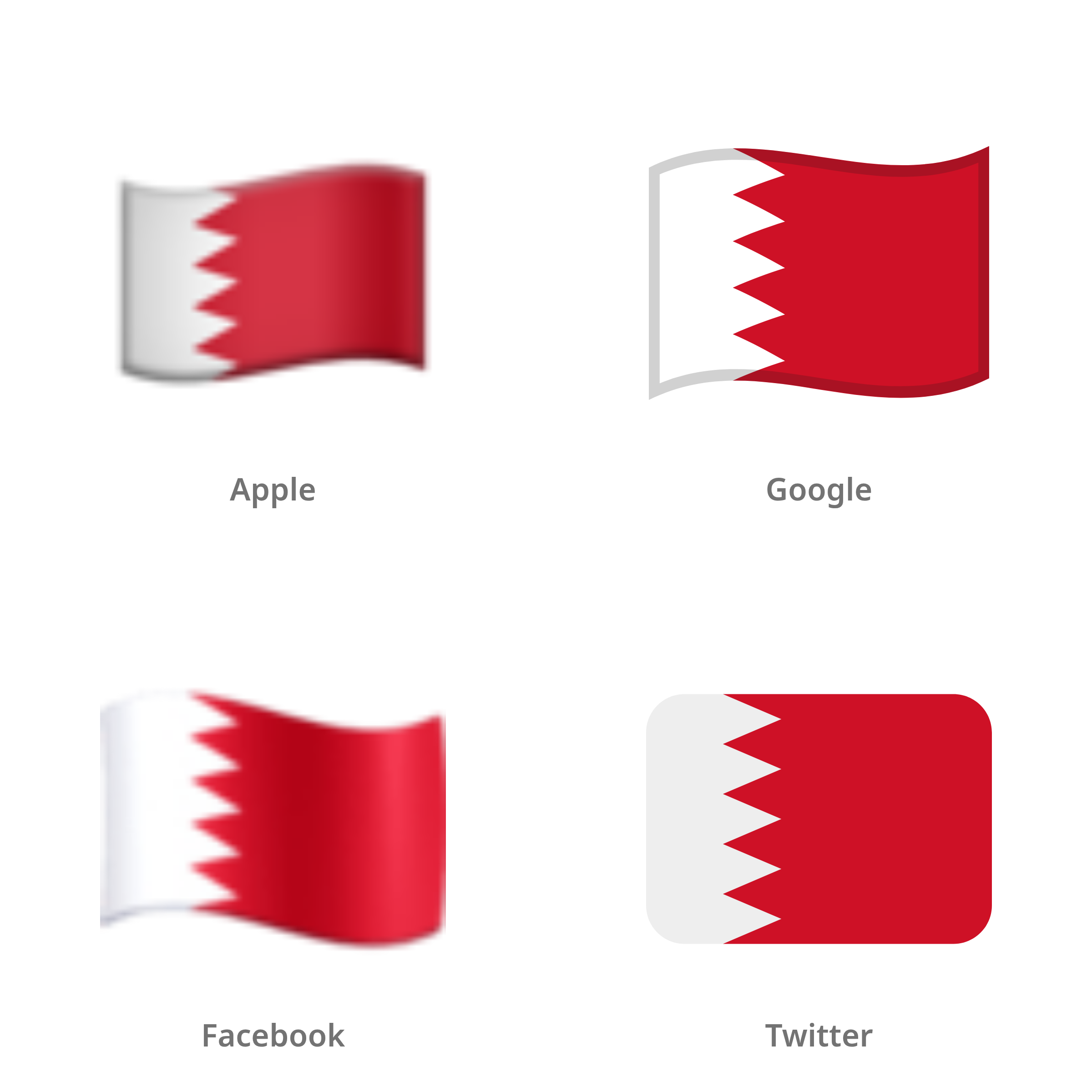 De emoji vlag: Bahrein in Apple-, Google-, Facebook- en Twitter-stijl