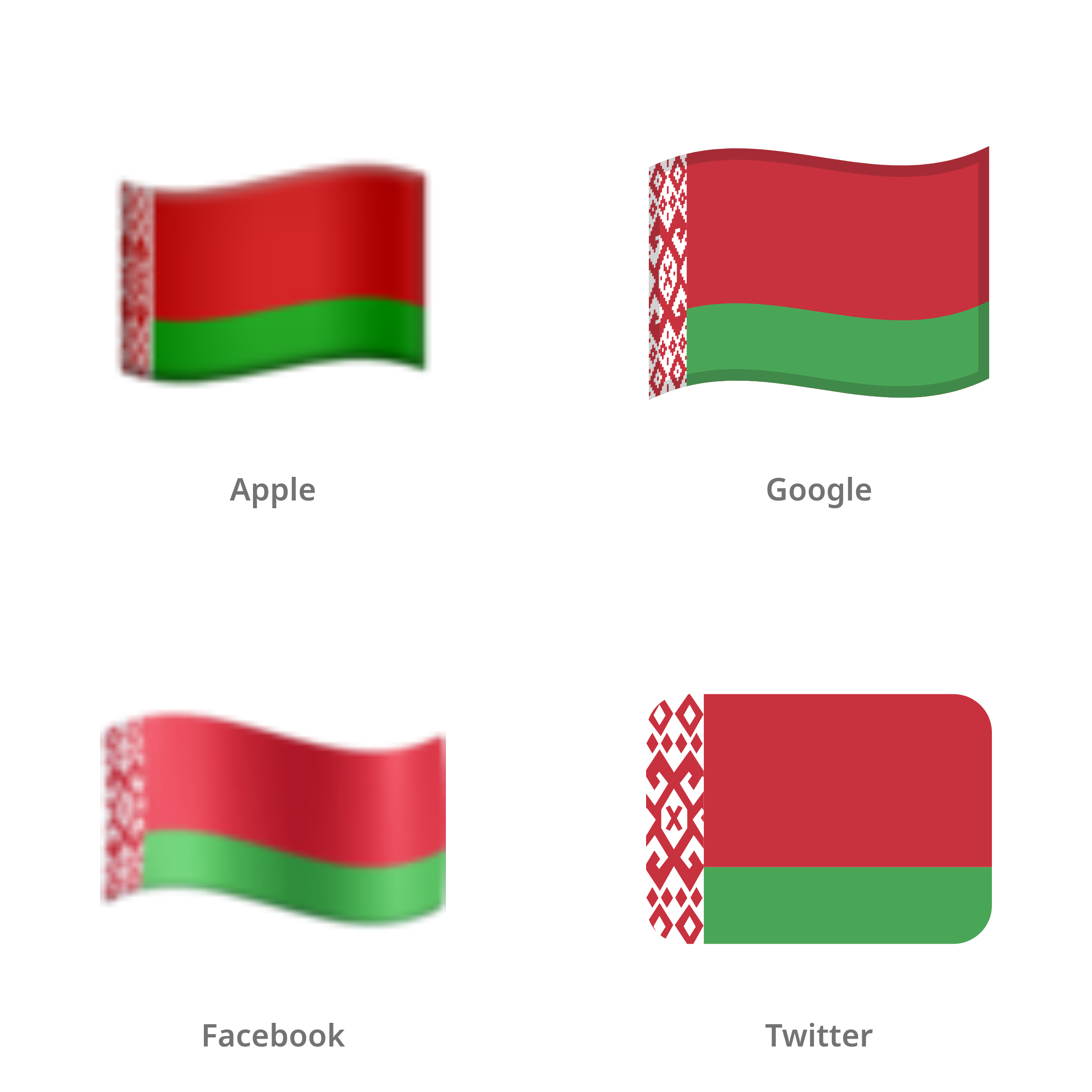 De emoji vlag: Belarus in Apple-, Google-, Facebook- en Twitter-stijl