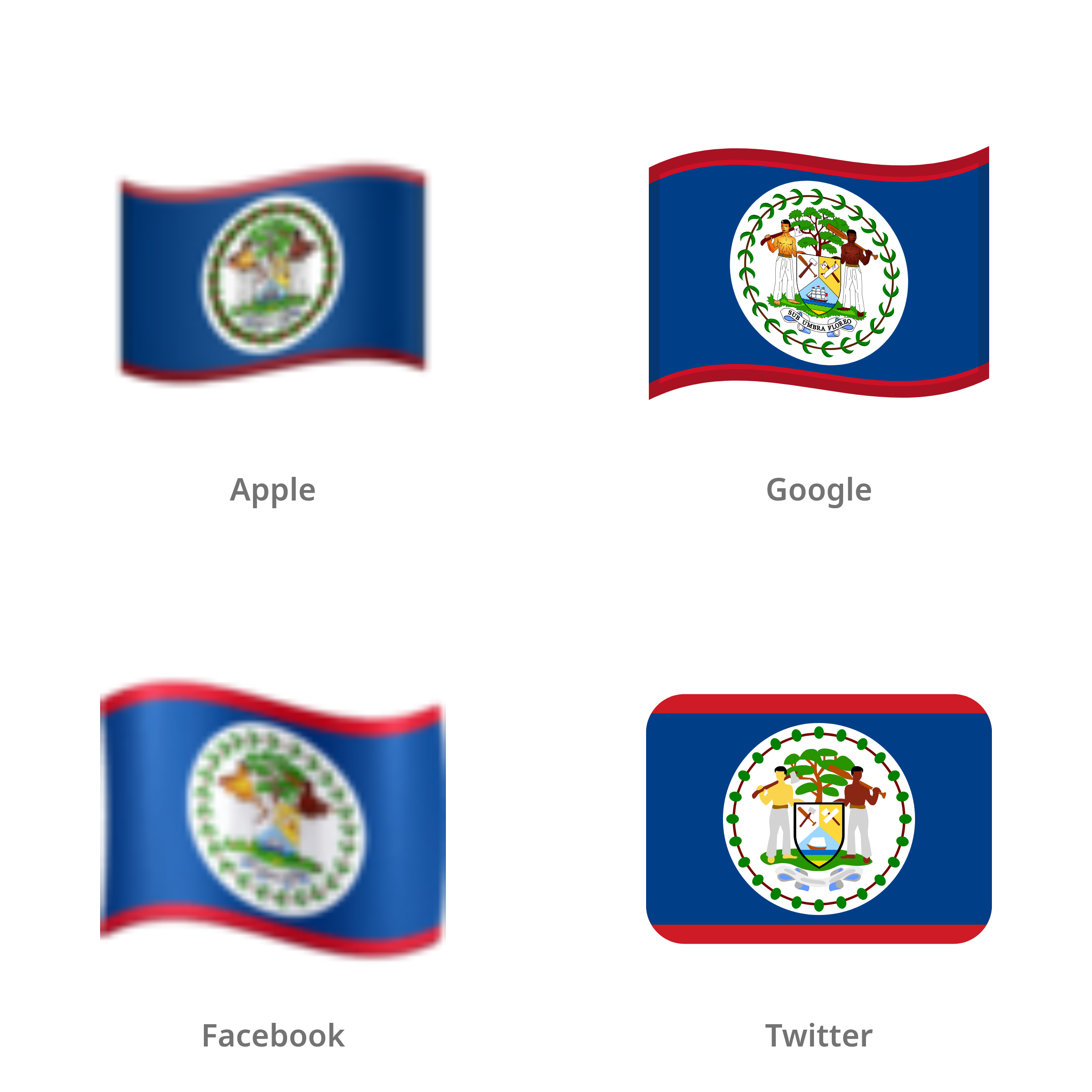 De emoji vlag: Belize in Apple-, Google-, Facebook- en Twitter-stijl