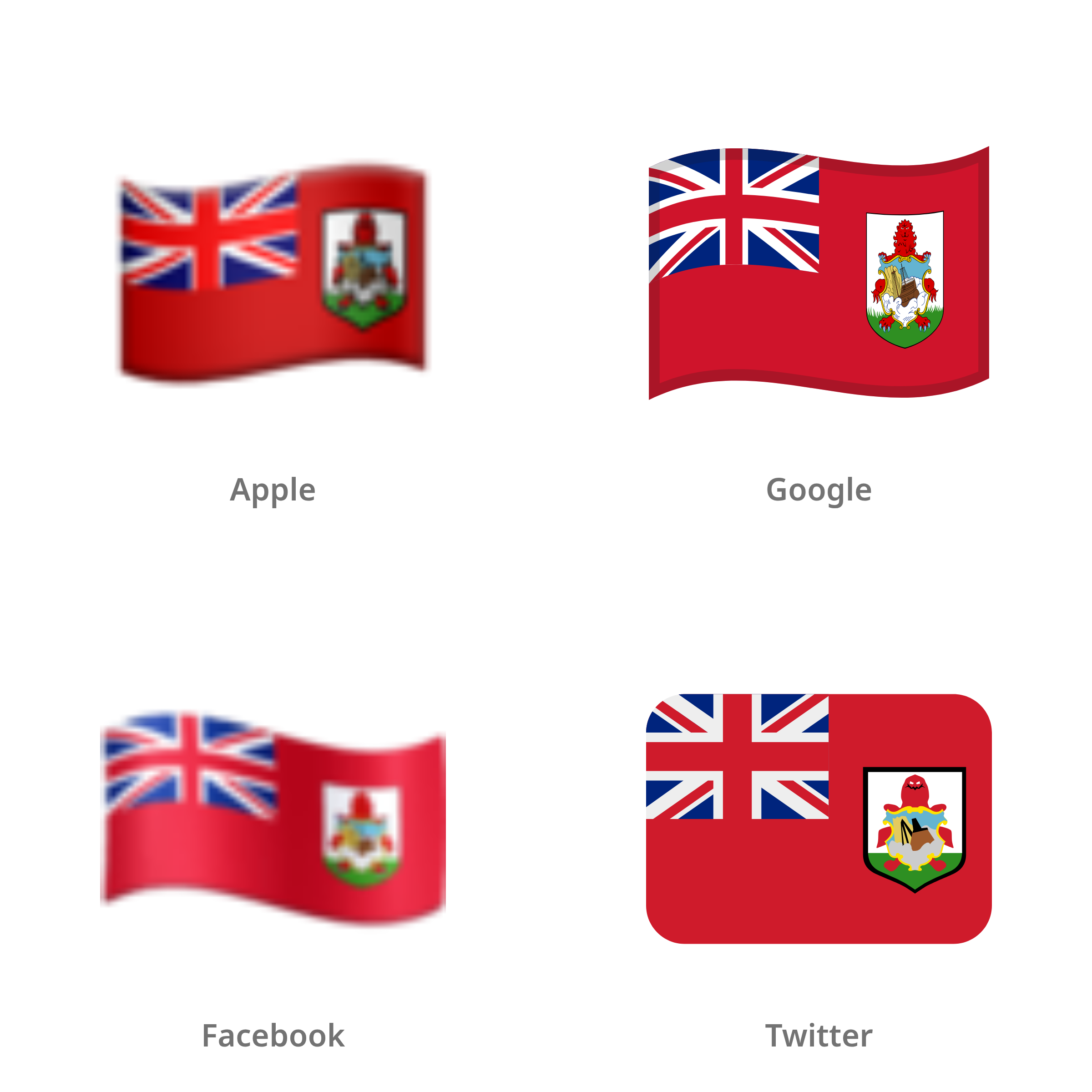 De emoji vlag: Bermuda in Apple-, Google-, Facebook- en Twitter-stijl