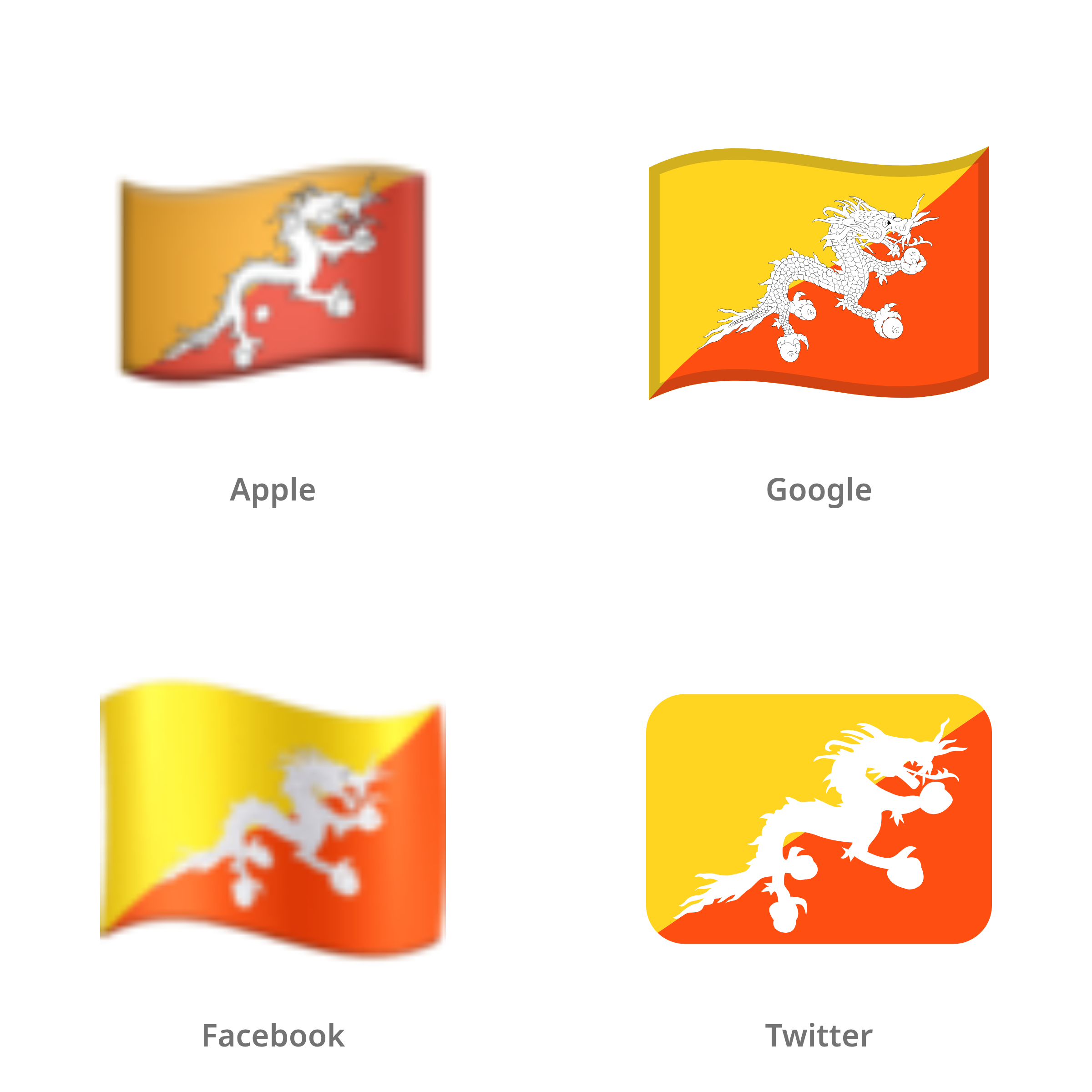 De emoji vlag: Bhutan in Apple-, Google-, Facebook- en Twitter-stijl