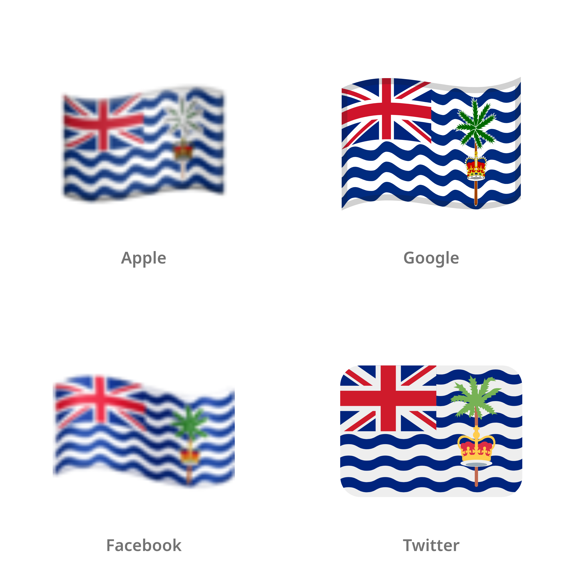 De emoji vlag: Brits Indische Oceaanterritorium in Apple-, Google-, Facebook- en Twitter-stijl