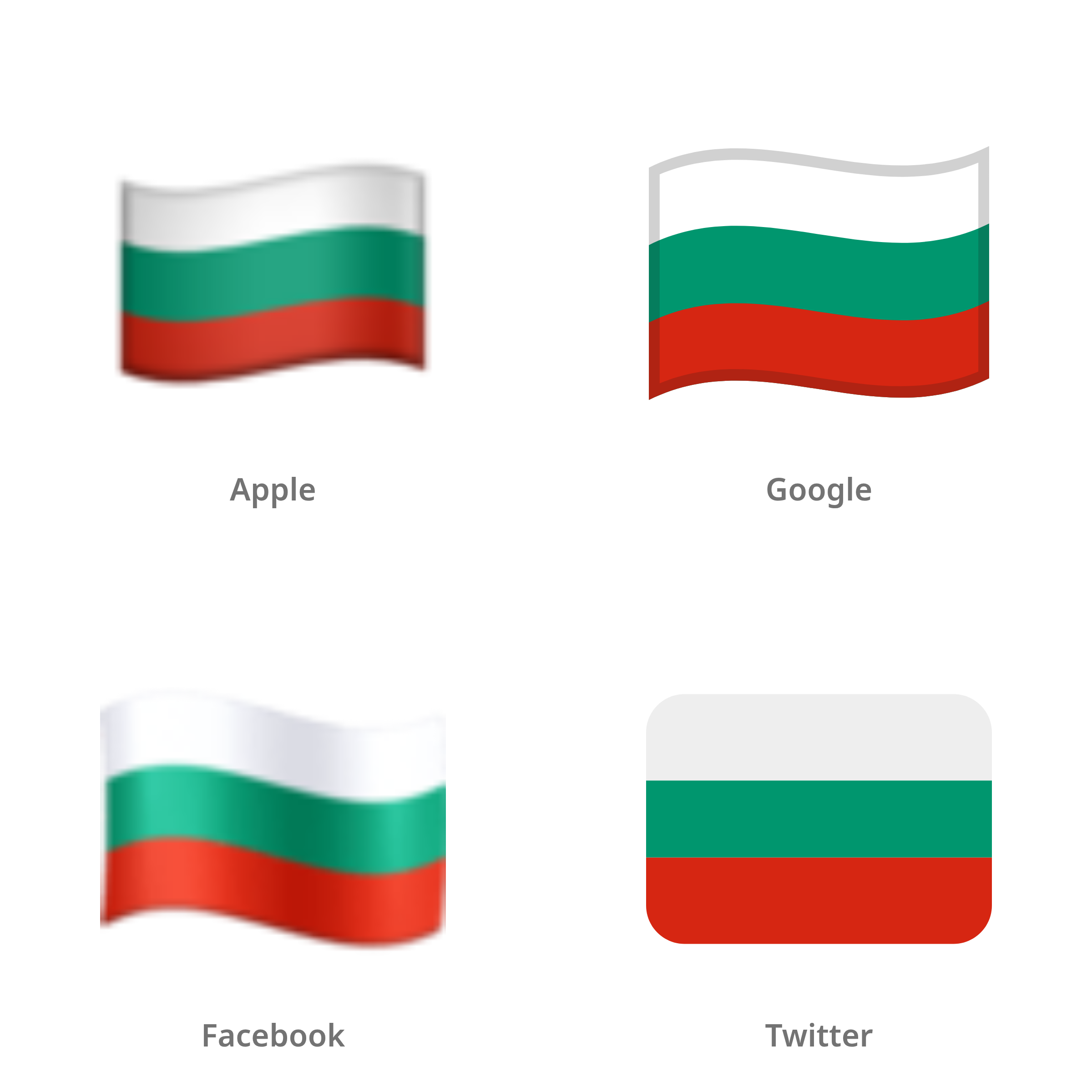 De emoji vlag: Bulgarije in Apple-, Google-, Facebook- en Twitter-stijl