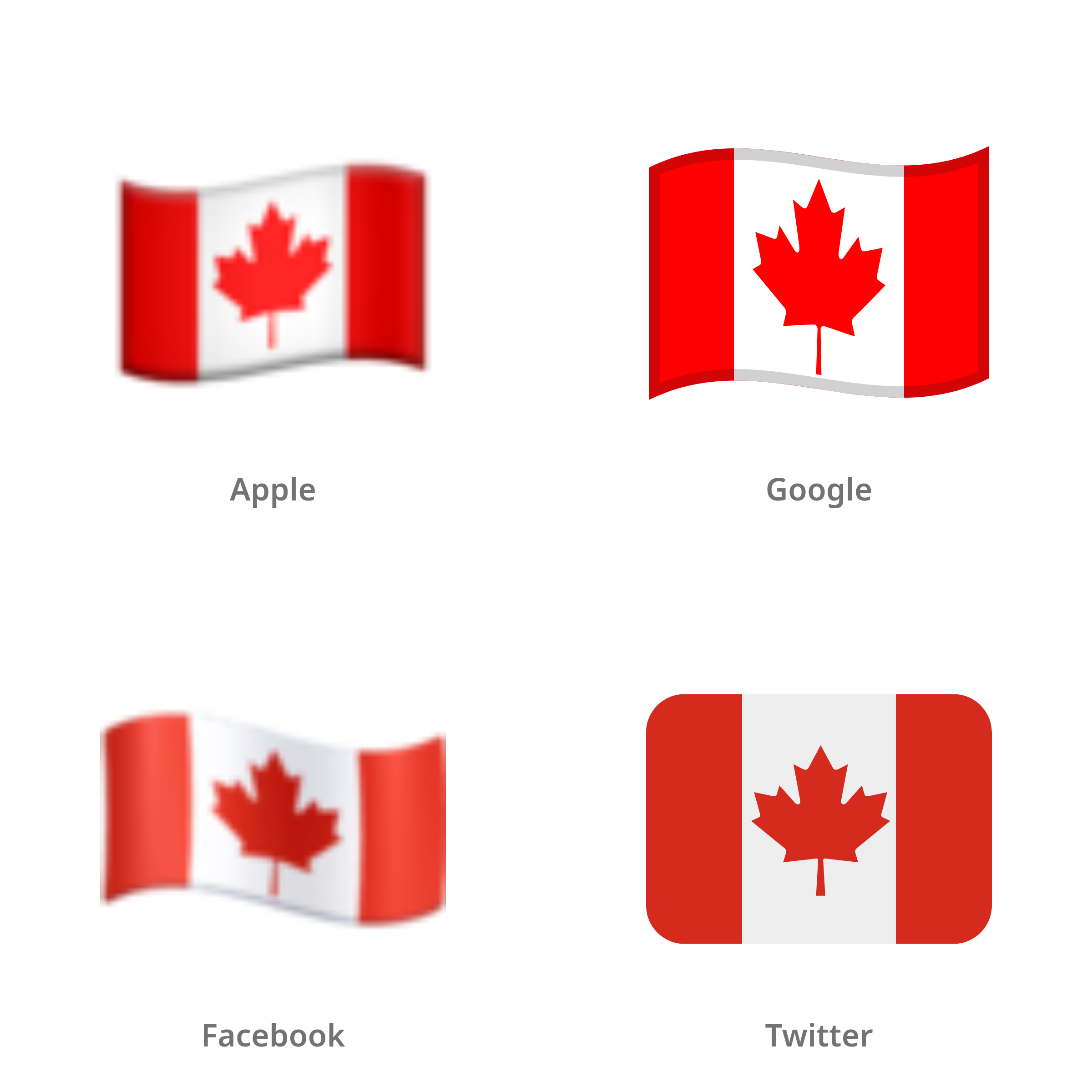 De emoji vlag: Canada in Apple-, Google-, Facebook- en Twitter-stijl