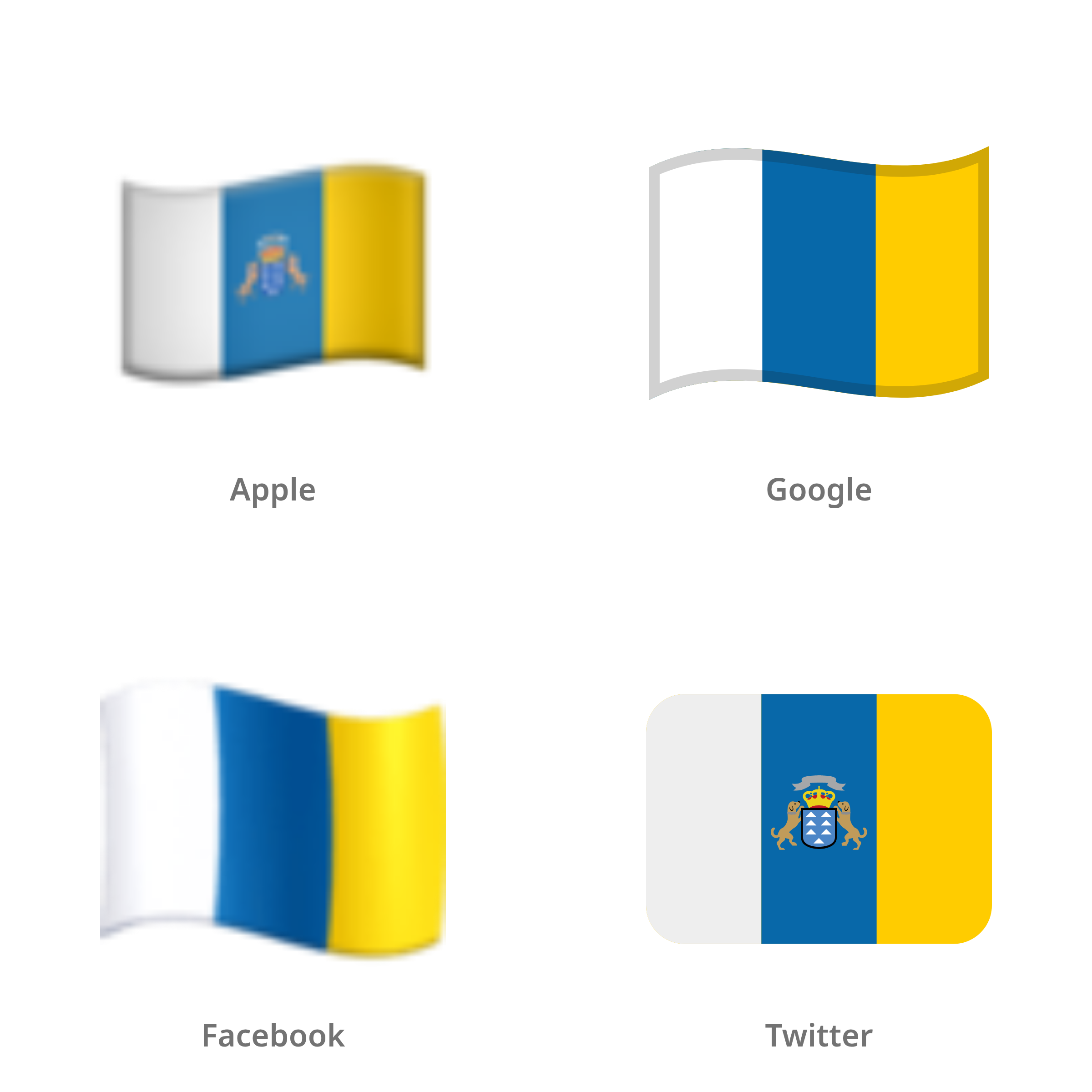 De emoji vlag: Canarische Eilanden in Apple-, Google-, Facebook- en Twitter-stijl
