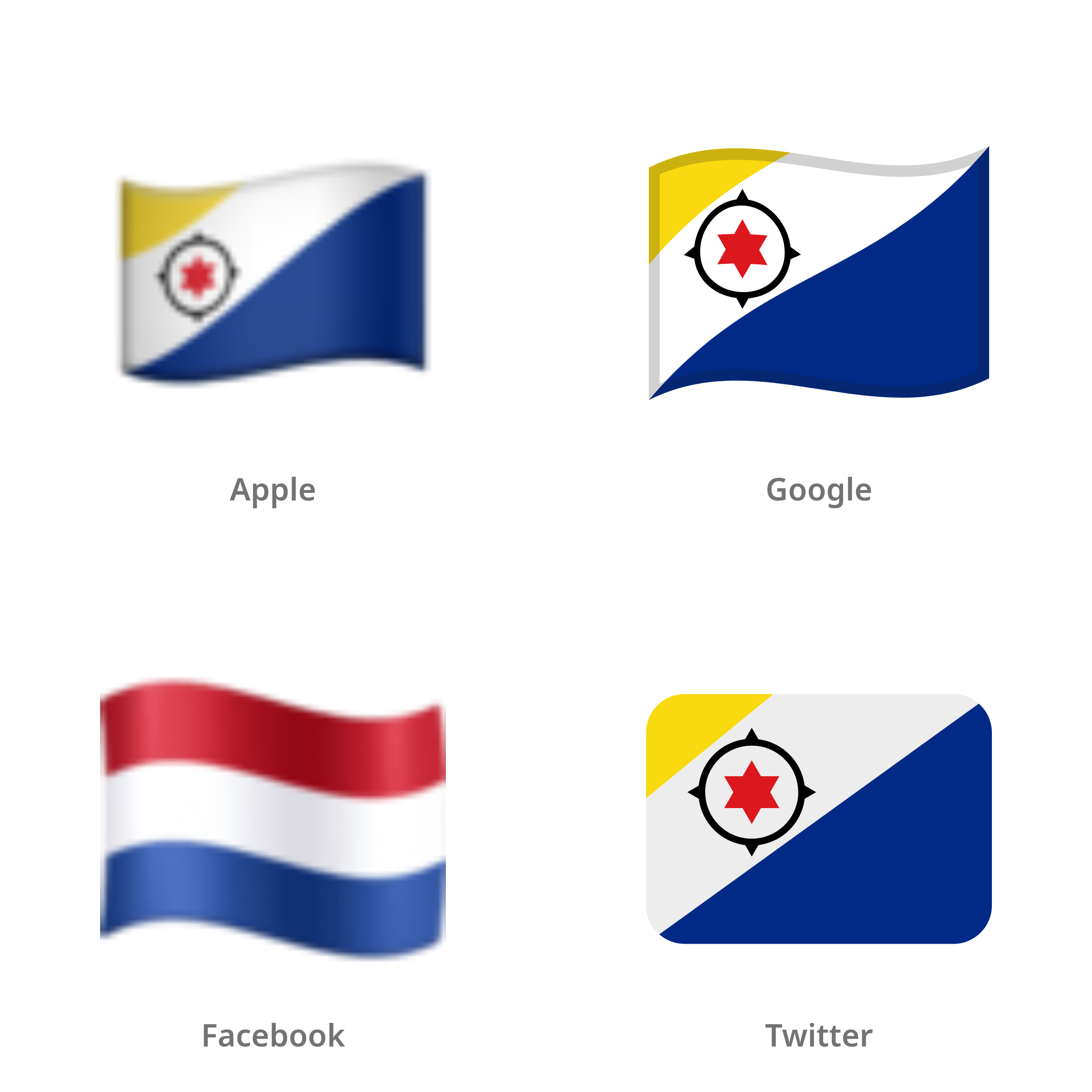 De emoji vlag: Caribisch Nederland in Apple-, Google-, Facebook- en Twitter-stijl