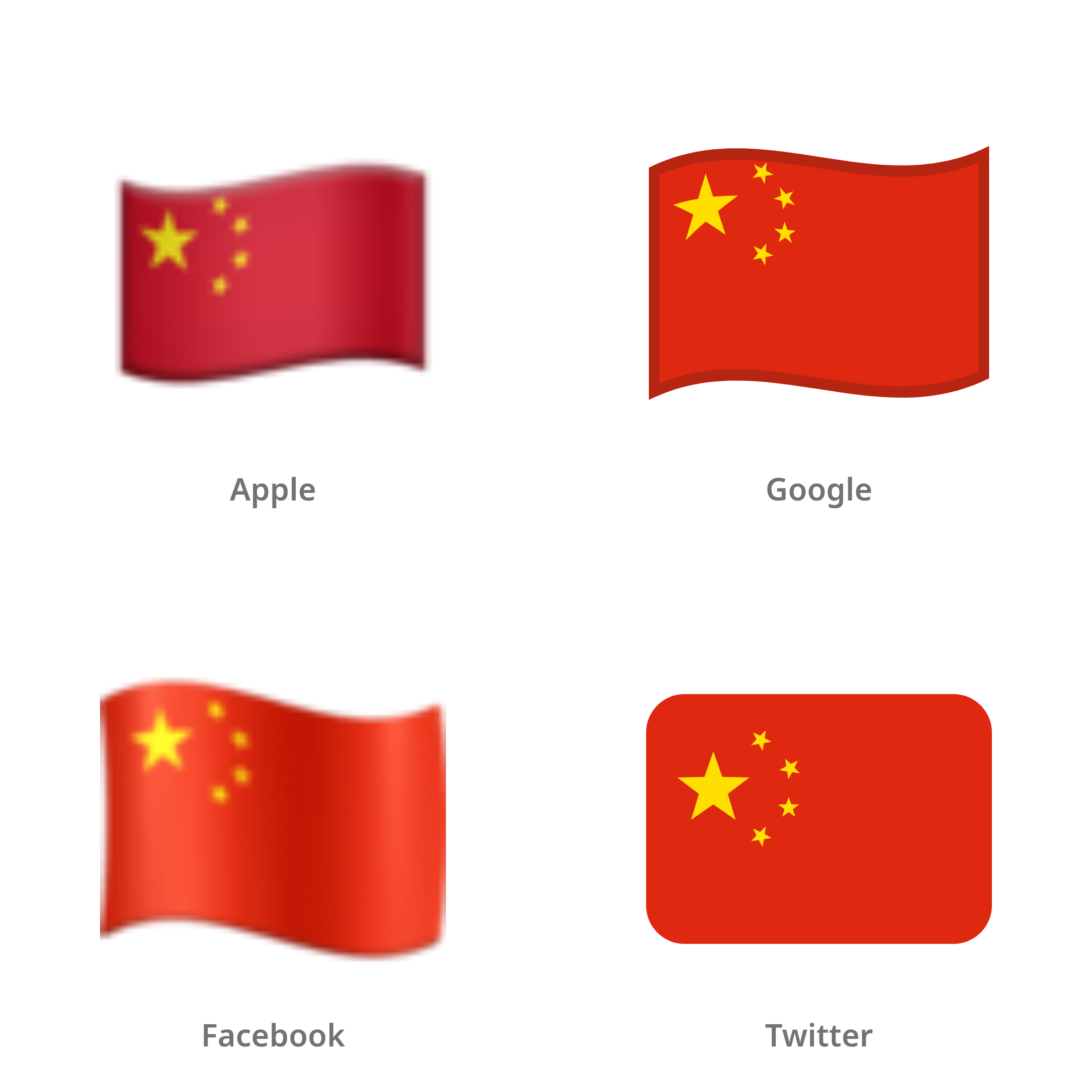 De emoji vlag: China in Apple-, Google-, Facebook- en Twitter-stijl
