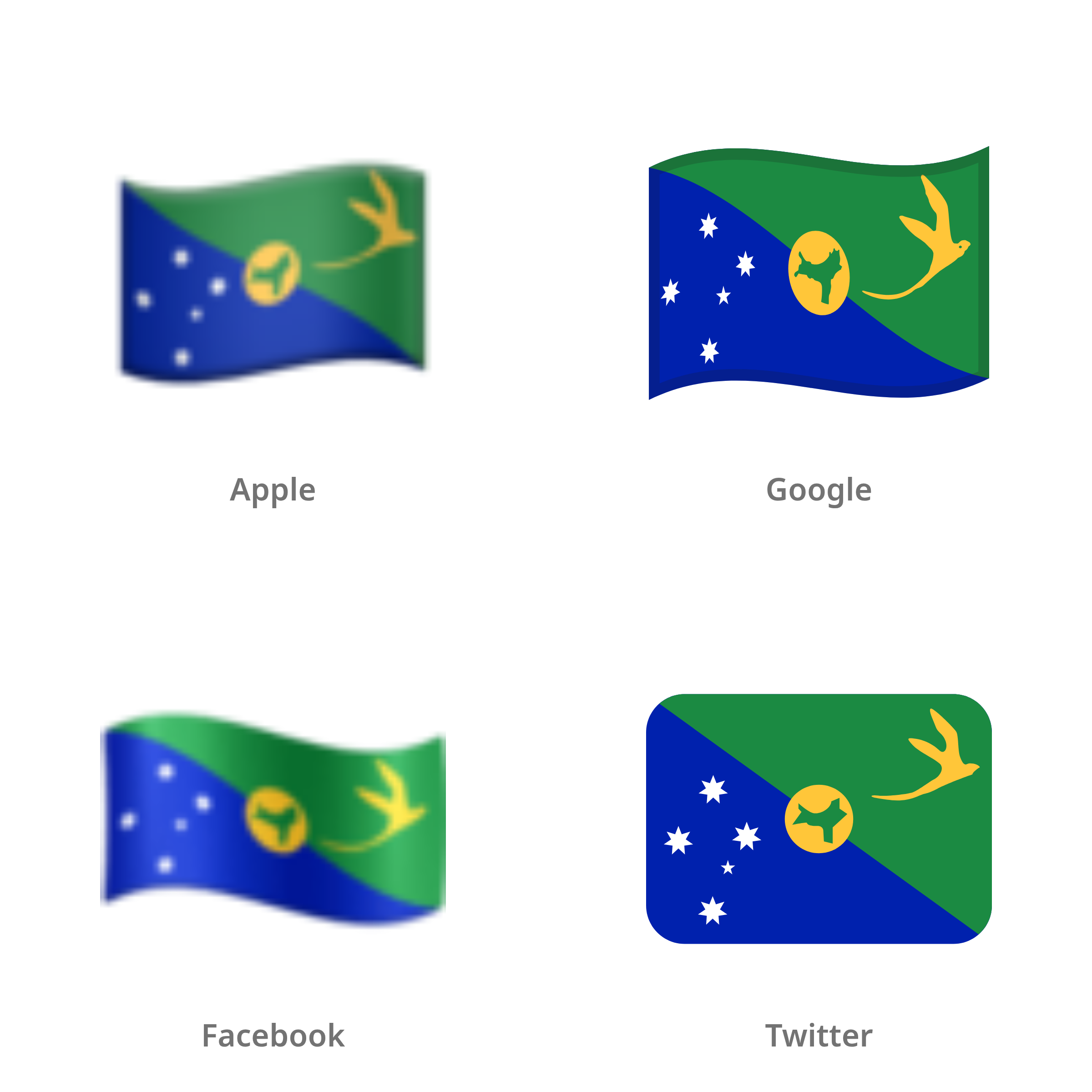 De emoji vlag: Christmaseiland in Apple-, Google-, Facebook- en Twitter-stijl