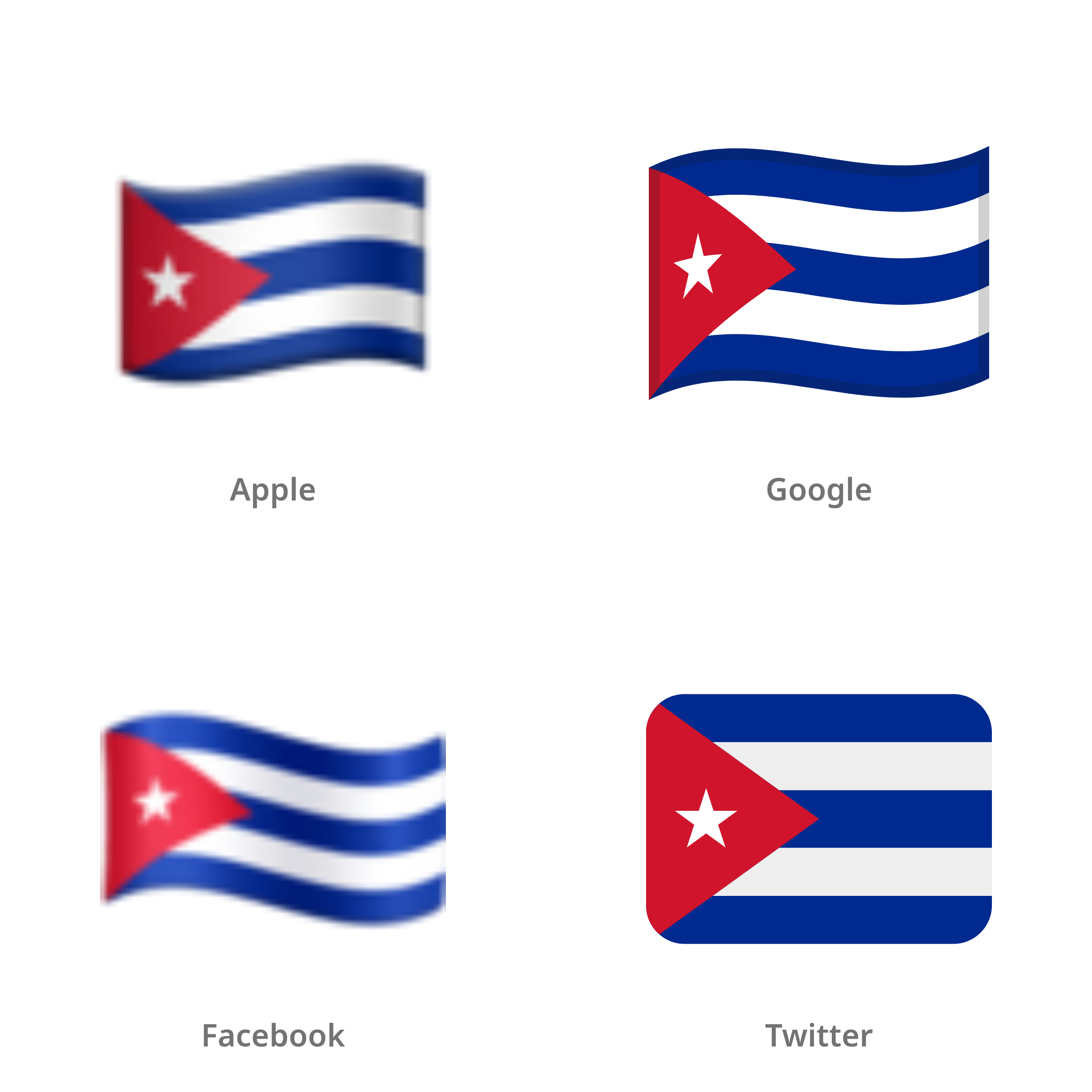 De emoji vlag: Cuba in Apple-, Google-, Facebook- en Twitter-stijl