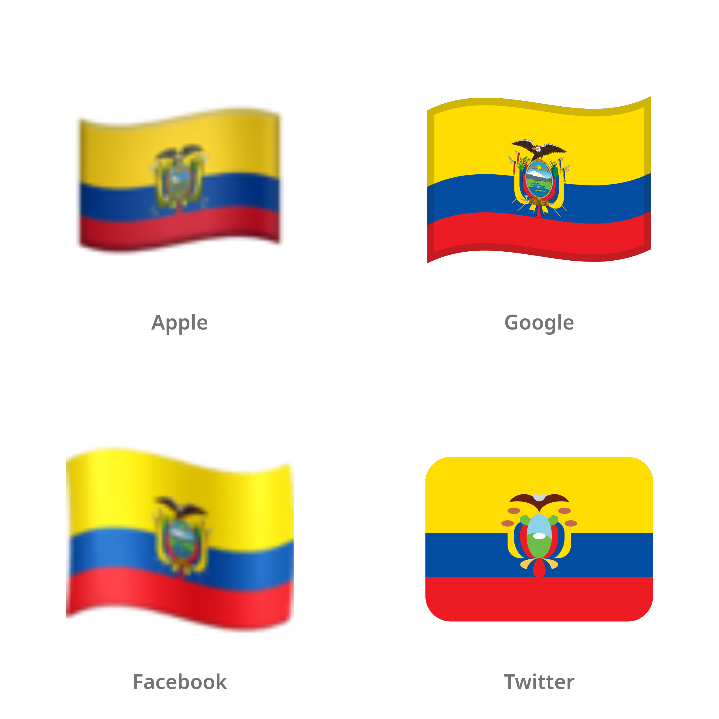 De emoji vlag: Ecuador in Apple-, Google-, Facebook- en Twitter-stijl