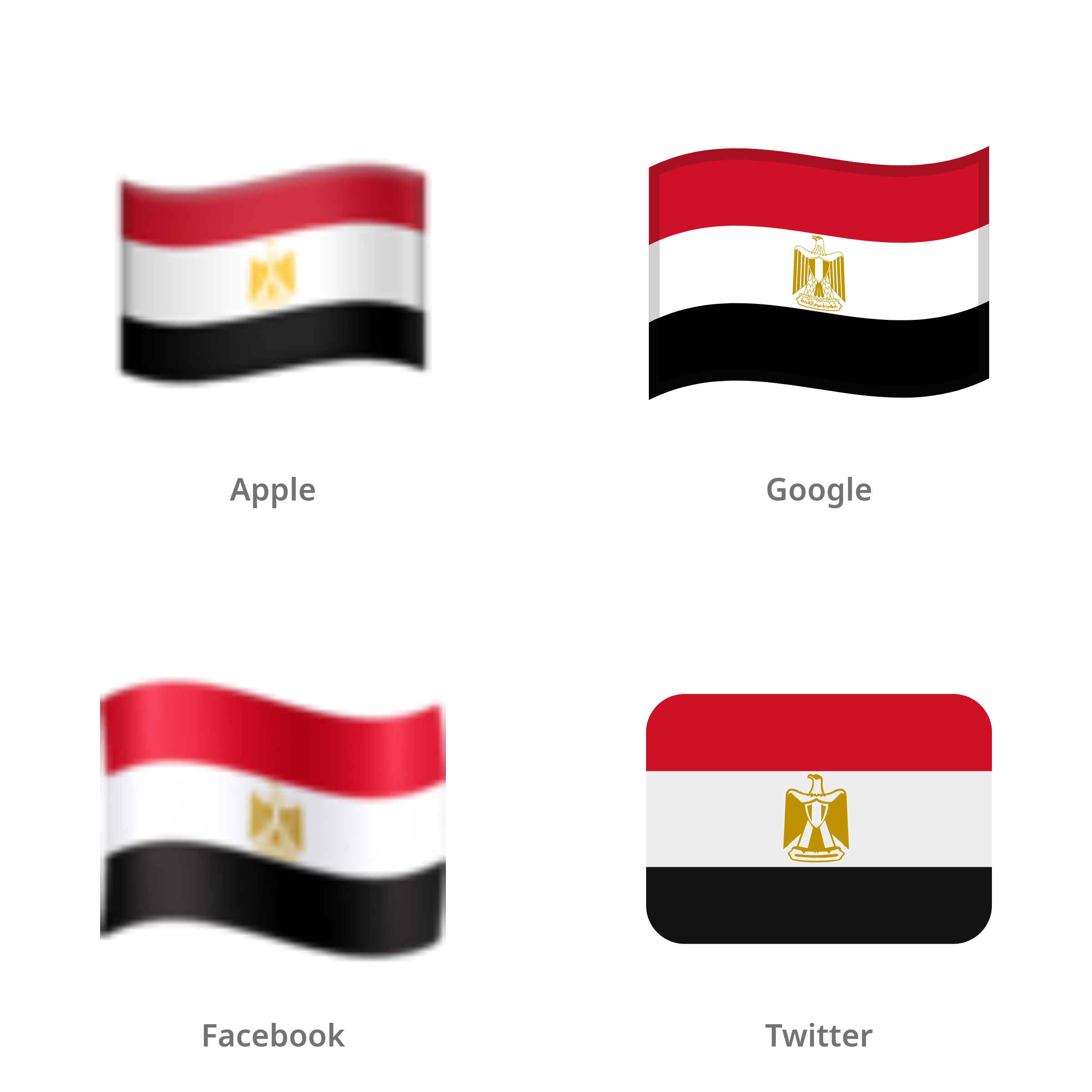 De emoji vlag: Egypte in Apple-, Google-, Facebook- en Twitter-stijl