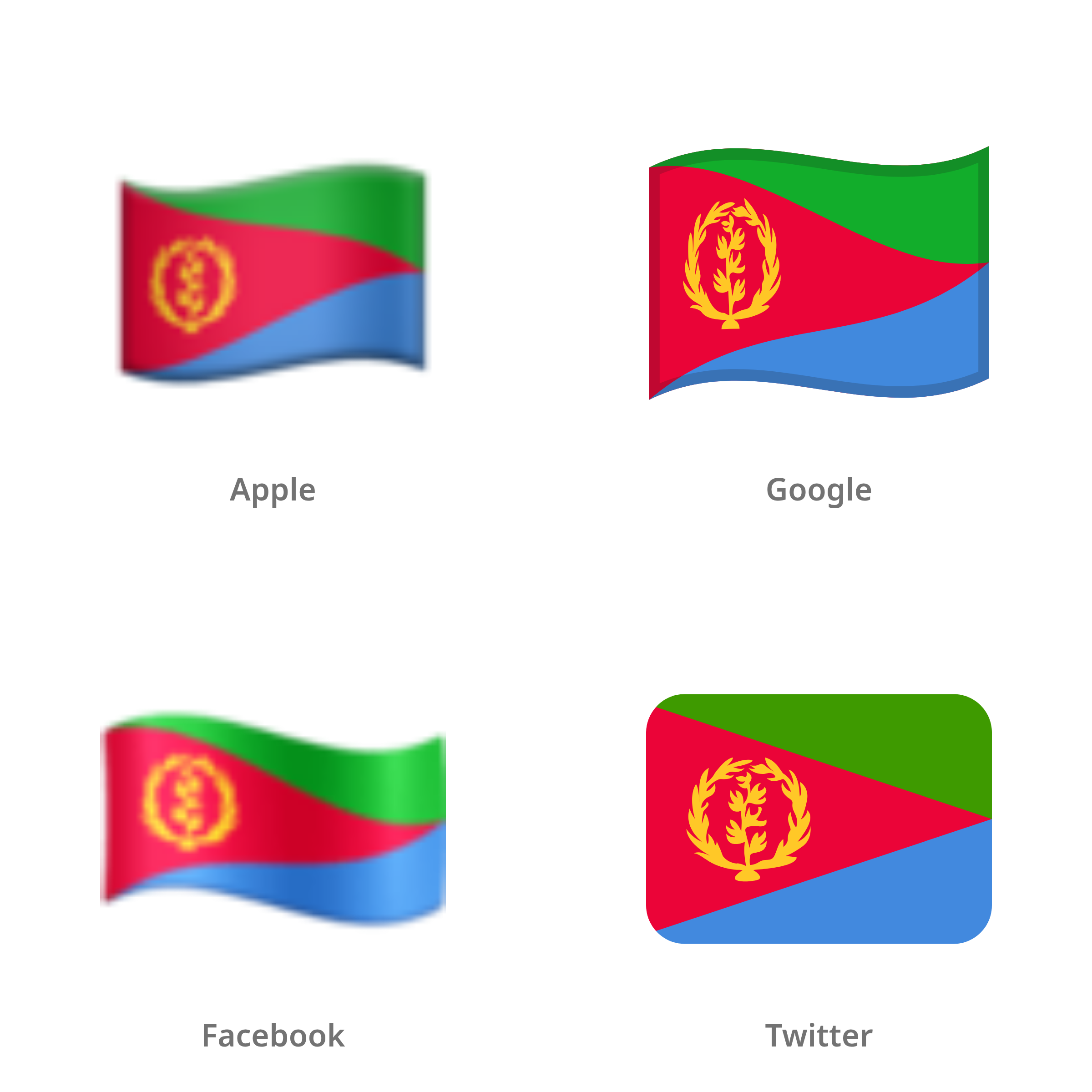 De emoji vlag: Eritrea in Apple-, Google-, Facebook- en Twitter-stijl