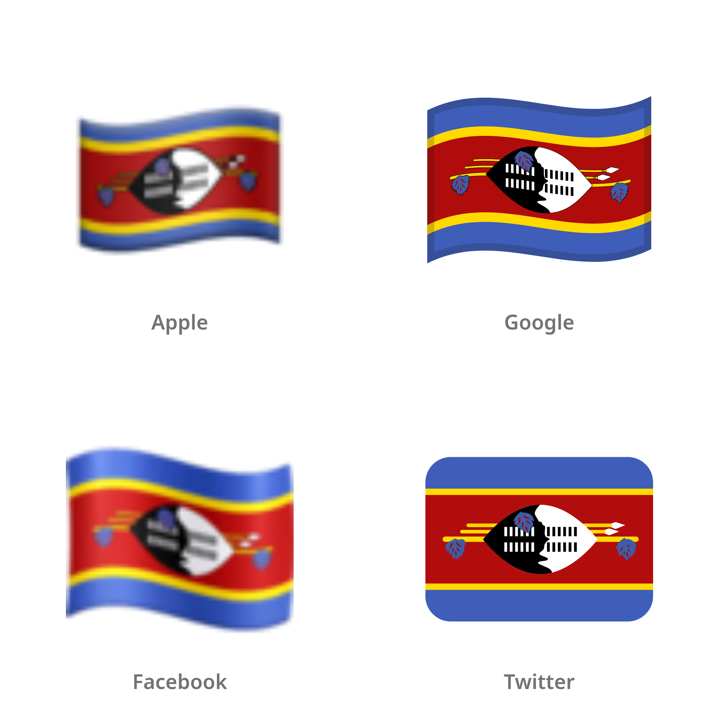 De emoji vlag: Eswatini in Apple-, Google-, Facebook- en Twitter-stijl