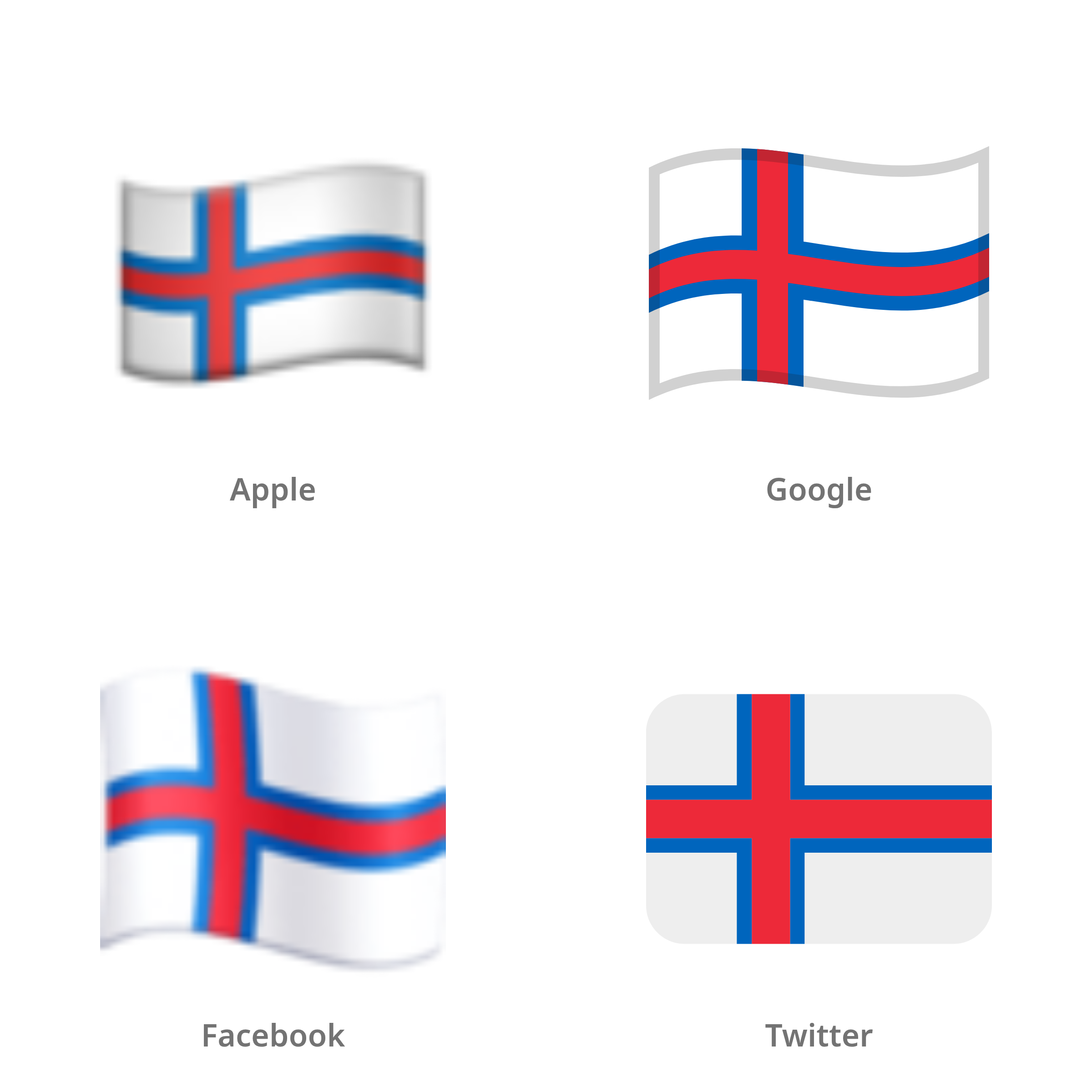 De emoji vlag: Faeröer in Apple-, Google-, Facebook- en Twitter-stijl