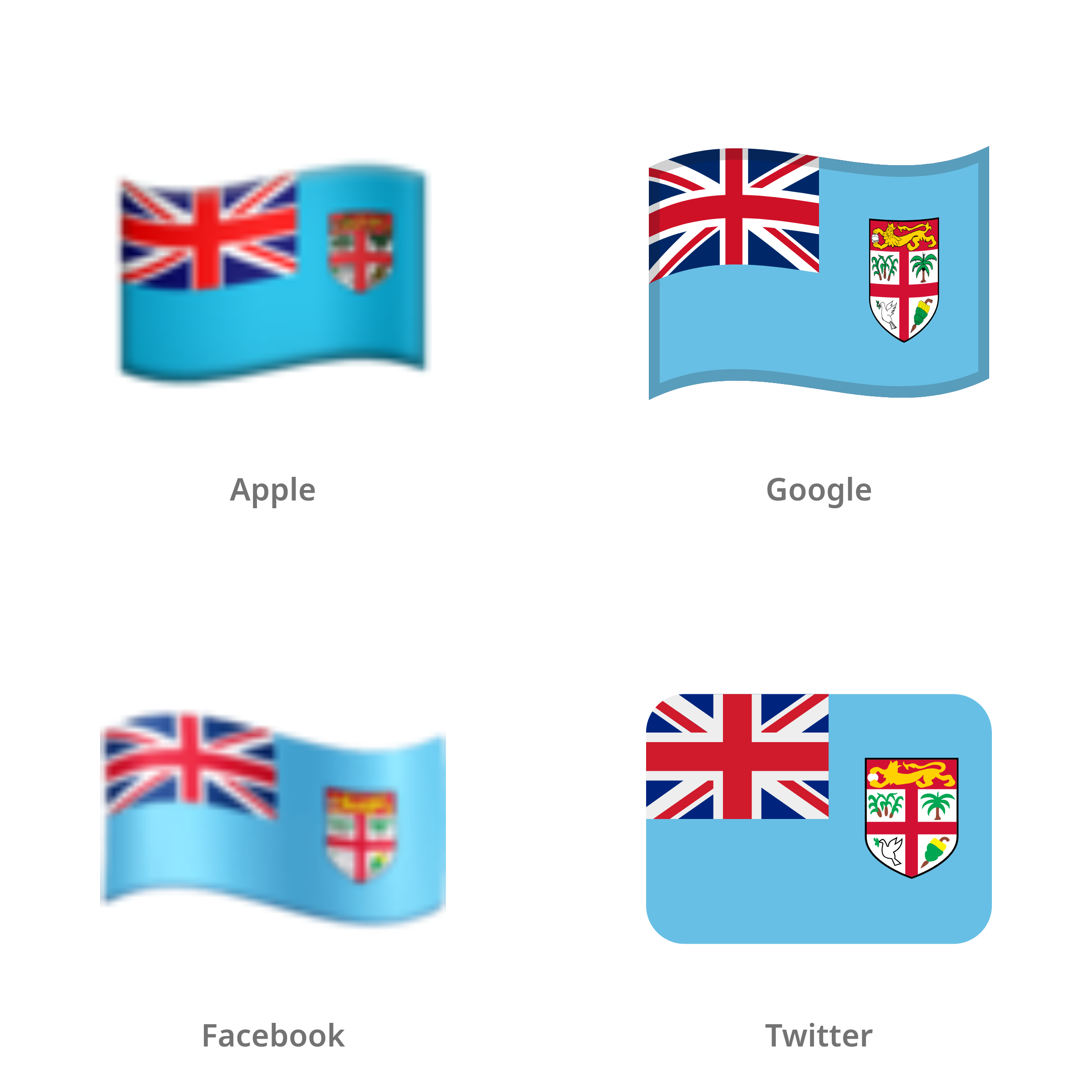 De emoji vlag: Fiji in Apple-, Google-, Facebook- en Twitter-stijl
