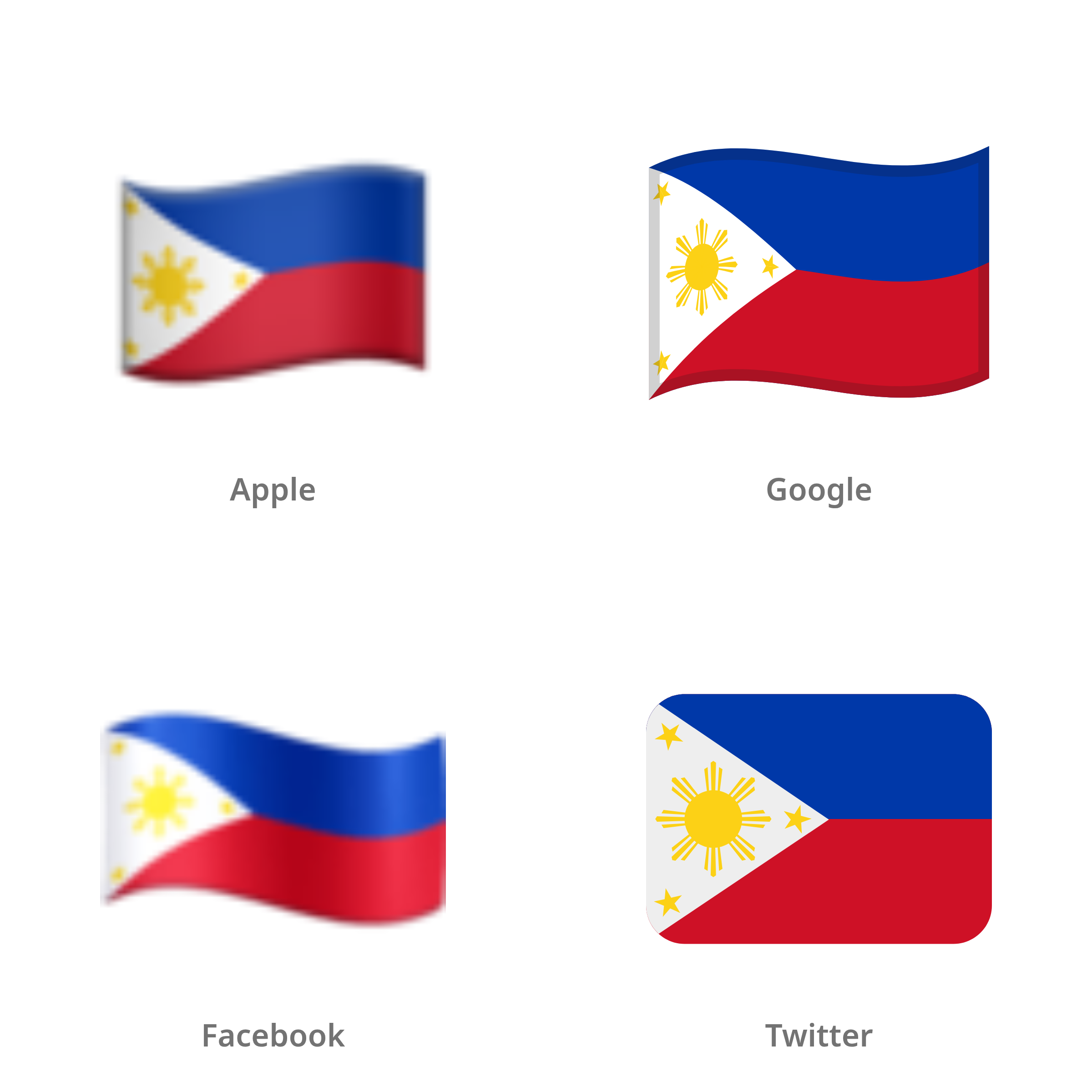 De emoji vlag: Filipijnen in Apple-, Google-, Facebook- en Twitter-stijl