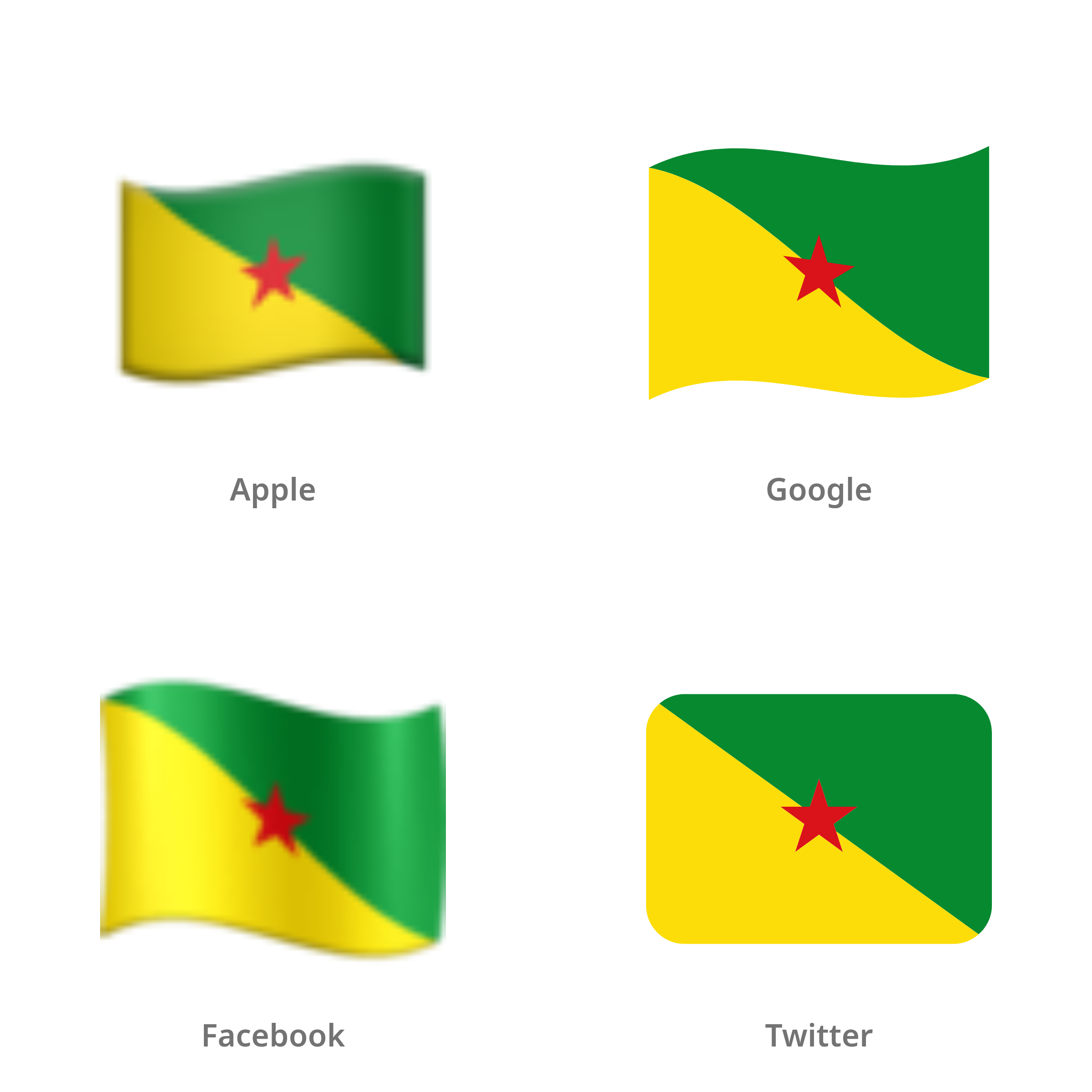 De emoji vlag: Frans-Guyana in Apple-, Google-, Facebook- en Twitter-stijl
