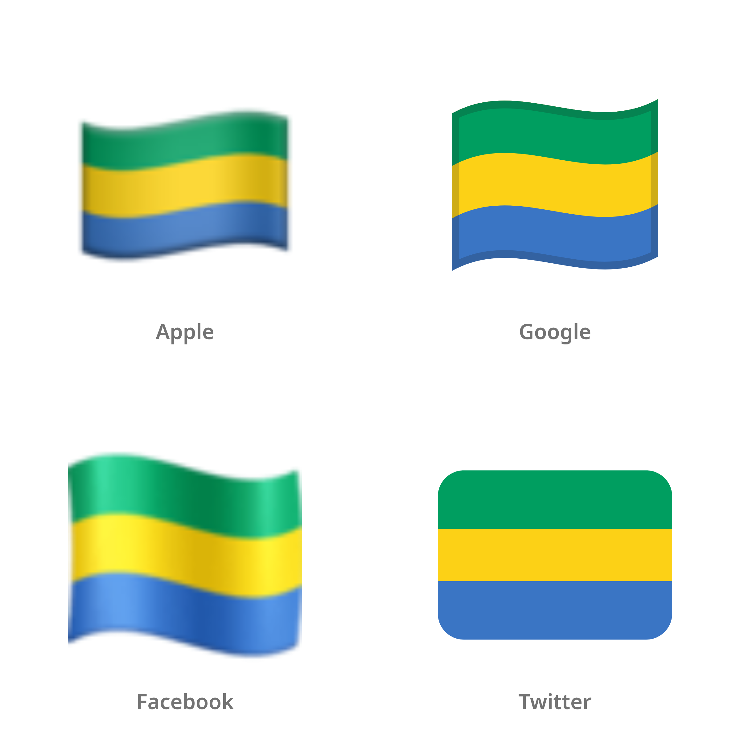 De emoji vlag: Gabon in Apple-, Google-, Facebook- en Twitter-stijl