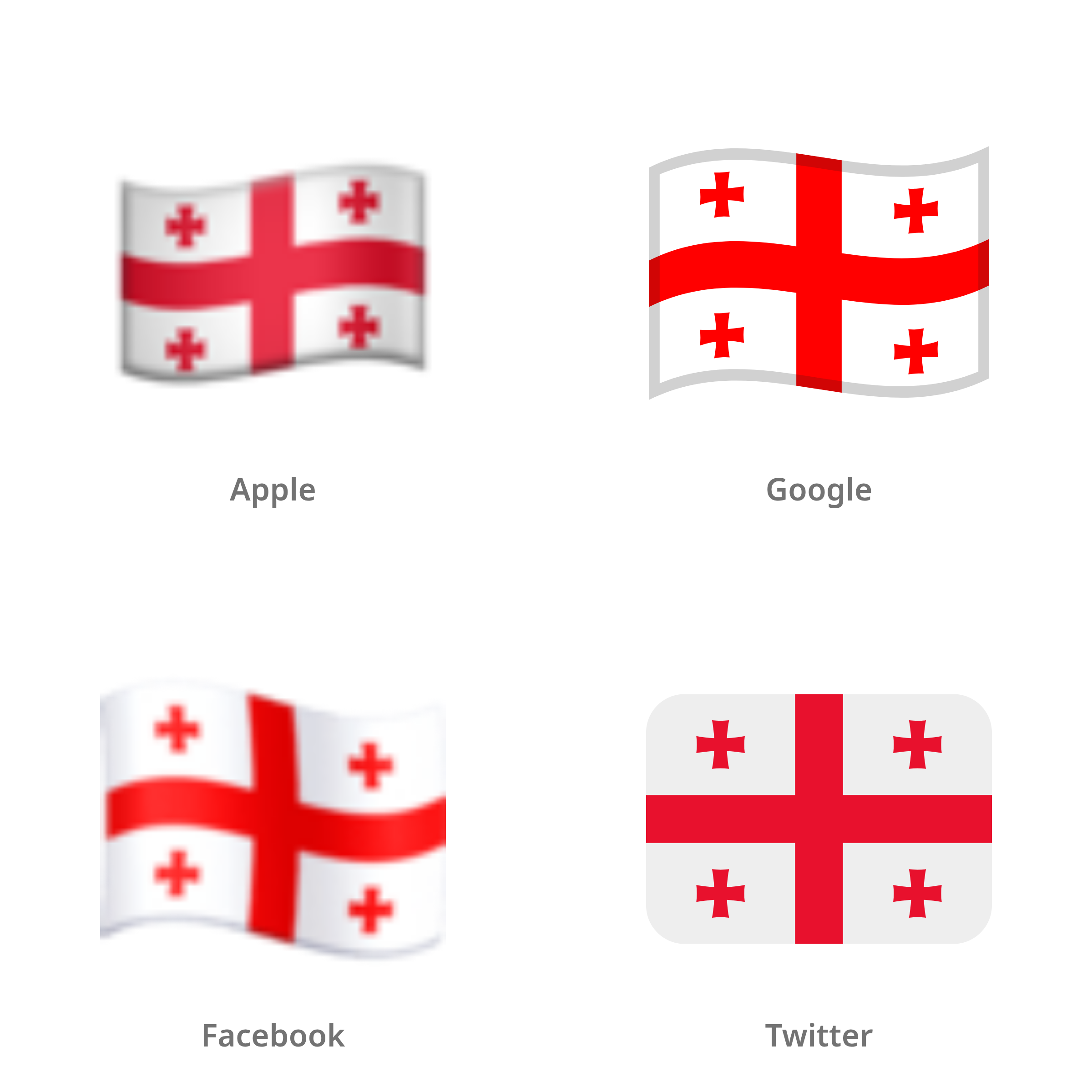 De emoji vlag: Georgië in Apple-, Google-, Facebook- en Twitter-stijl
